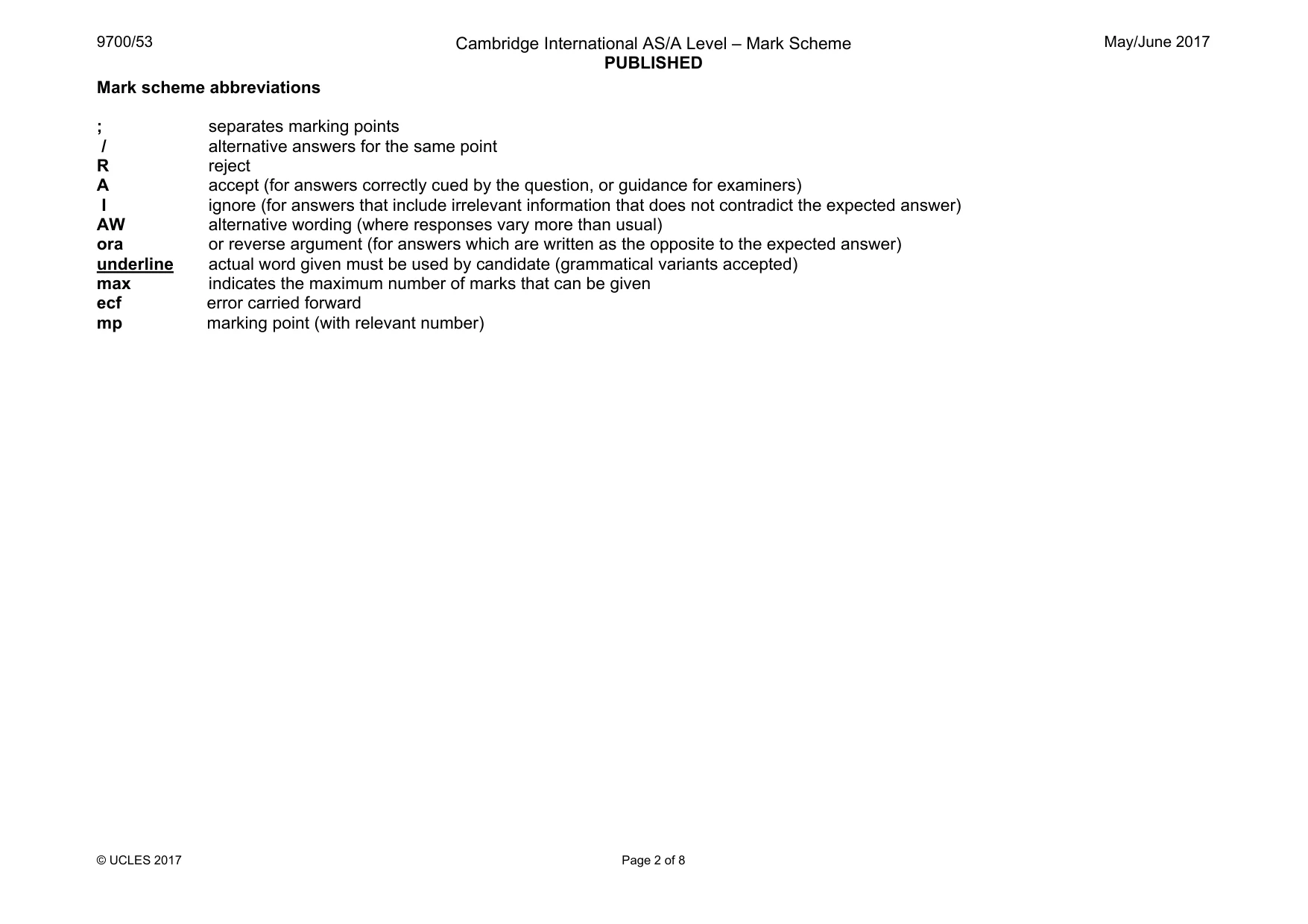 Mark scheme, page 2 of 8