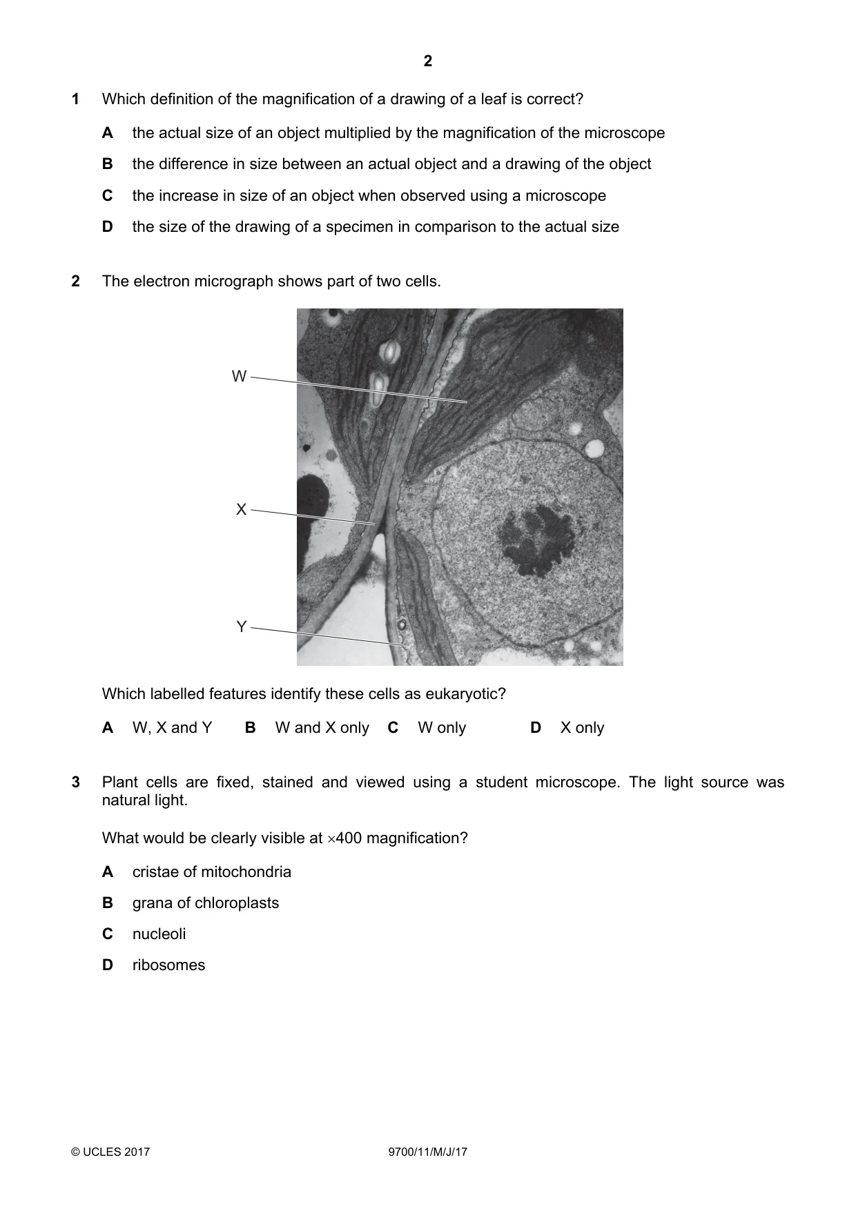 Cambridge A Level Biology 9700 2017 May/June Paper 1 · Variant 1 question paper, page 2 of 20