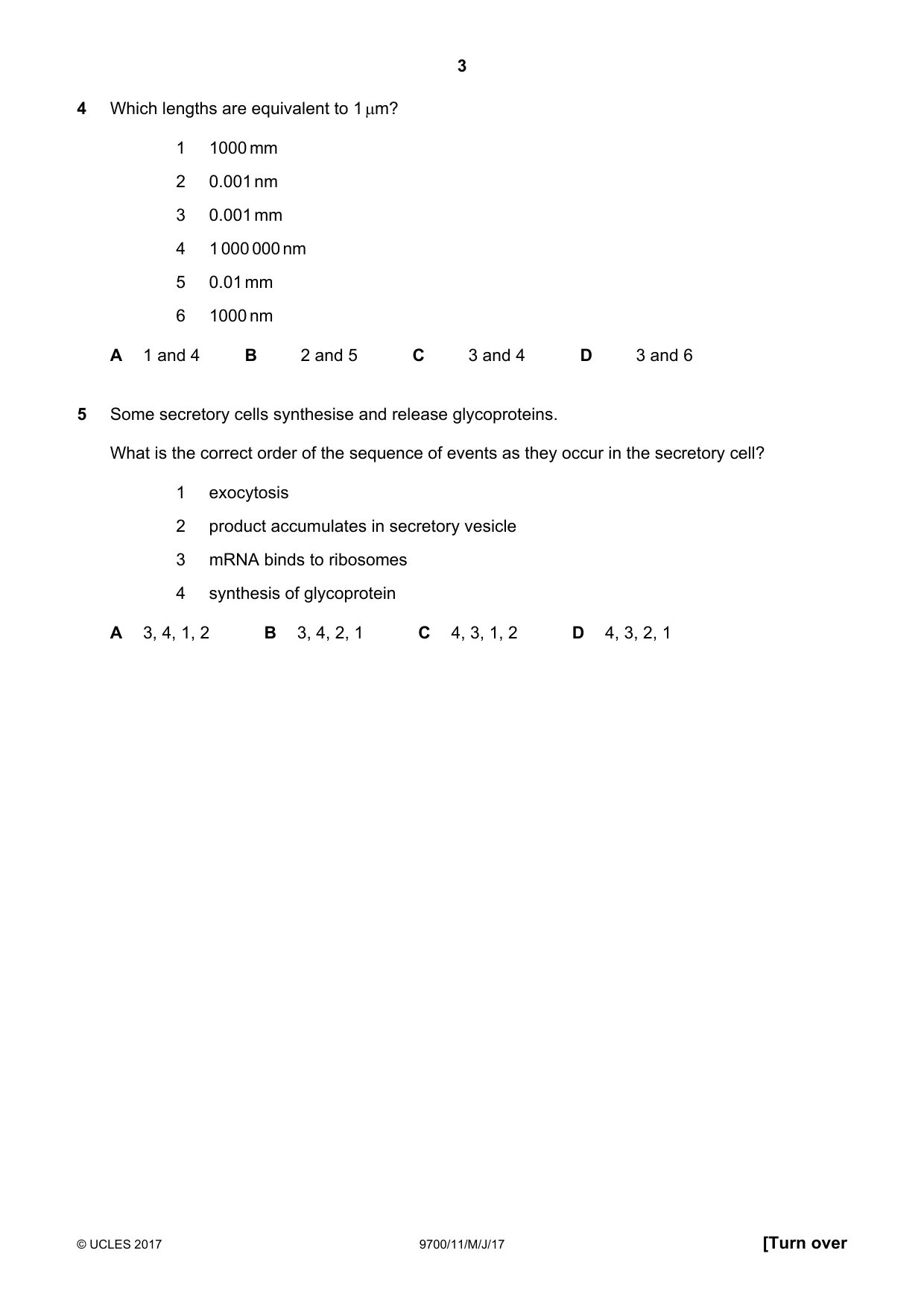 Cambridge A Level Biology 9700 2017 May/June Paper 1 · Variant 1 question paper, page 3 of 20