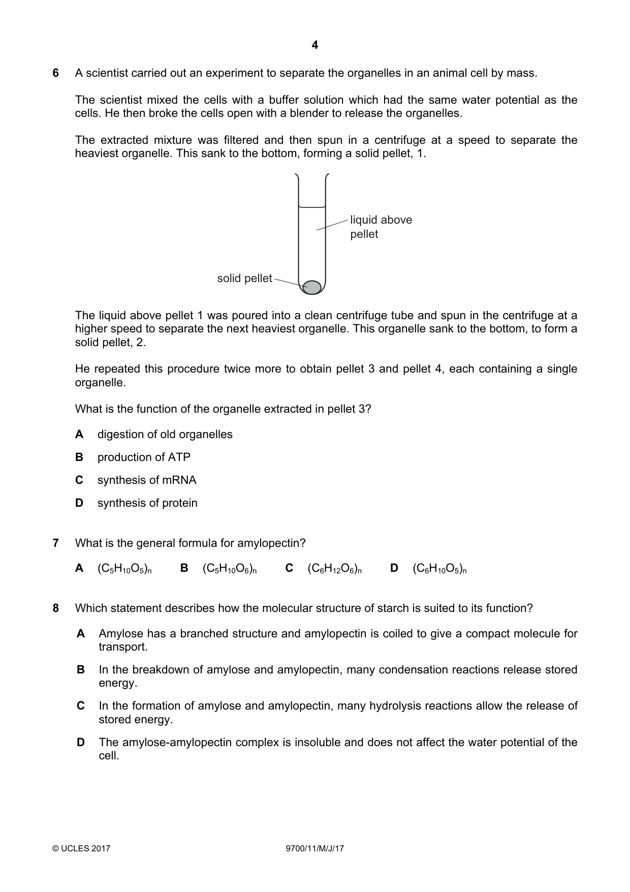 Cambridge A Level Biology 9700 2017 May/June Paper 1 · Variant 1 question paper, page 4 of 20