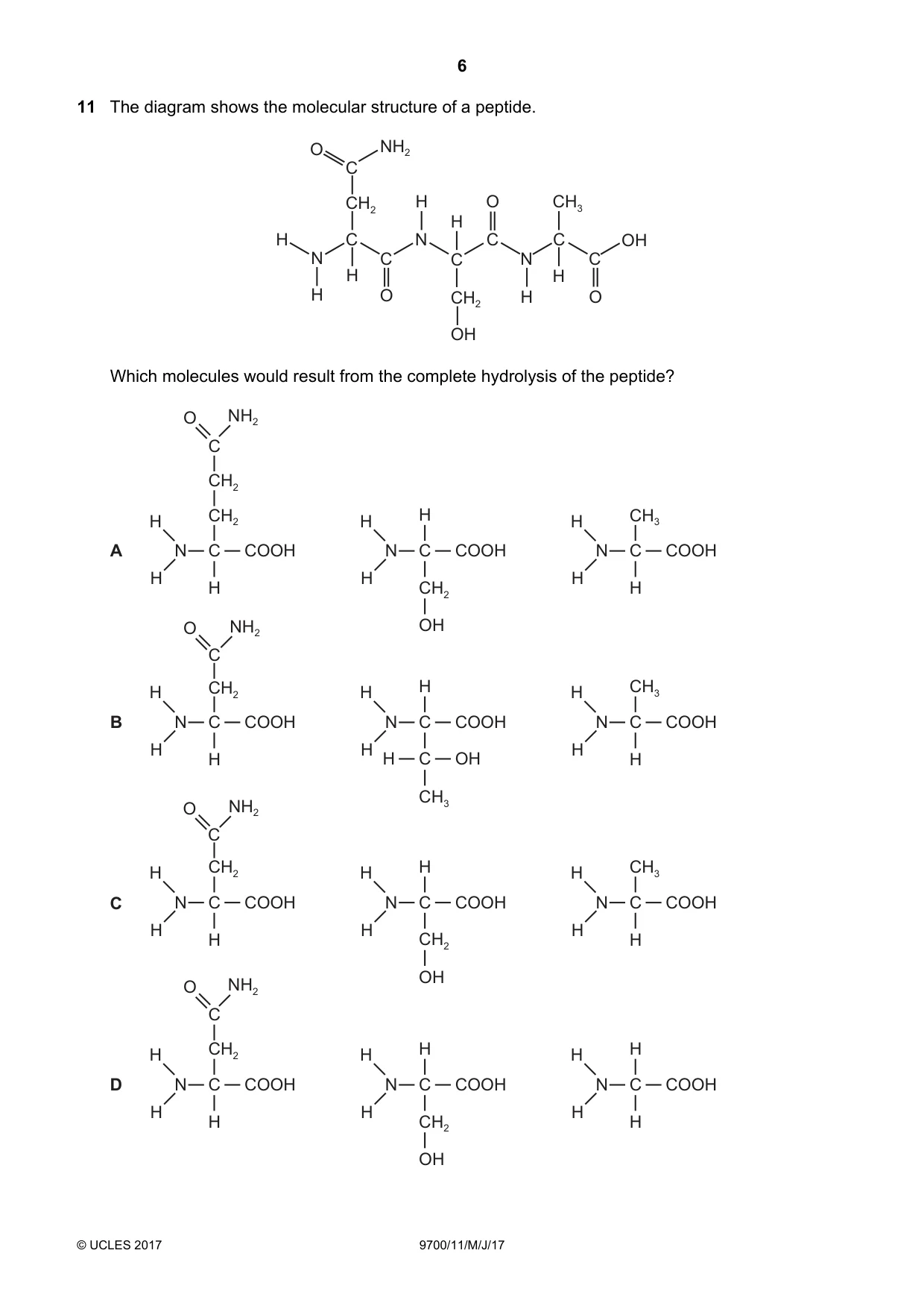 Cambridge A Level Biology 9700 2017 May/June Paper 1 · Variant 1 question paper, page 6 of 20