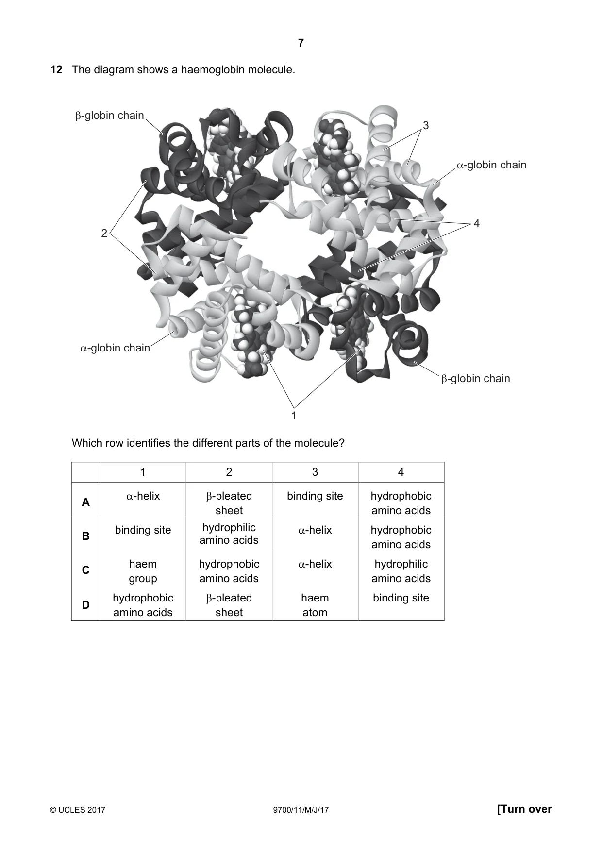 Cambridge A Level Biology 9700 2017 May/June Paper 1 · Variant 1 question paper, page 7 of 20