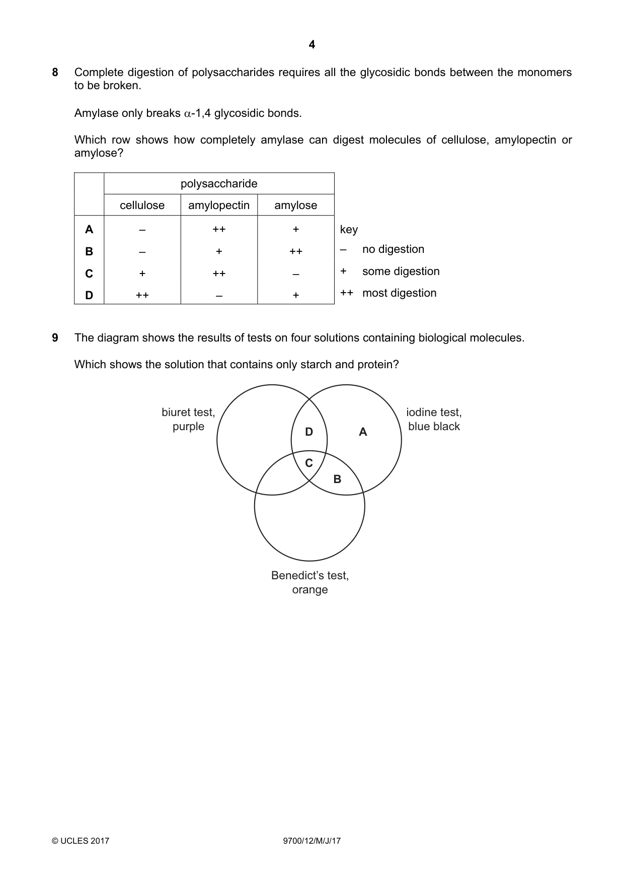 Cambridge A Level Biology 9700 2017 May/June Paper 1 · Variant 2 question paper, page 4 of 20