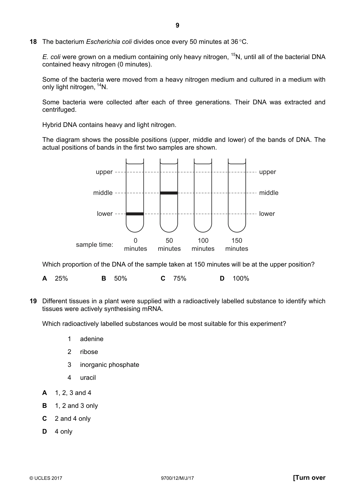 Cambridge A Level Biology 9700 2017 May/June Paper 1 · Variant 2 question paper, page 9 of 20