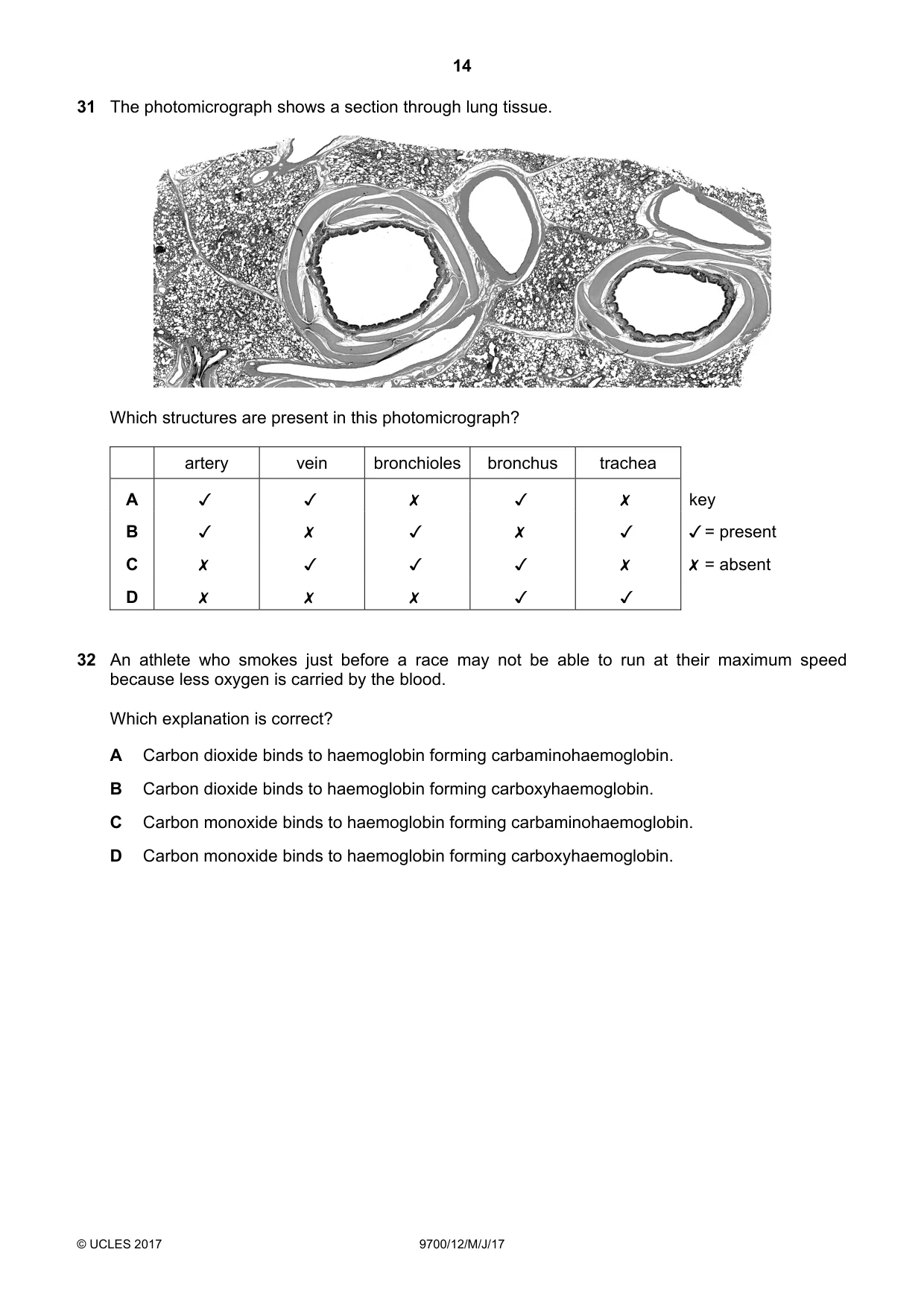 Cambridge A Level Biology 9700 2017 May/June Paper 1 · Variant 2 question paper, page 14 of 20