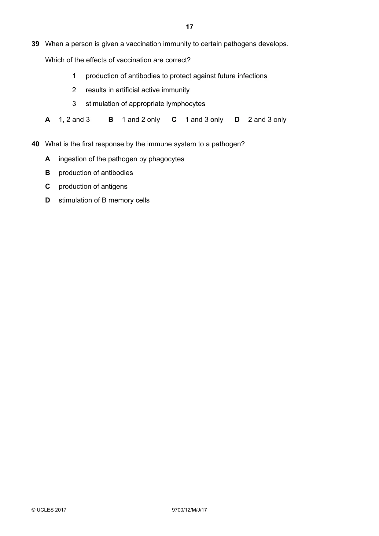 Cambridge A Level Biology 9700 2017 May/June Paper 1 · Variant 2 question paper, page 17 of 20