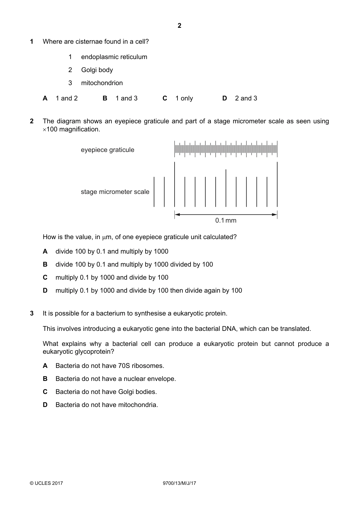 Cambridge A Level Biology 9700 2017 May/June Paper 1 · Variant 3 question paper, page 2 of 20