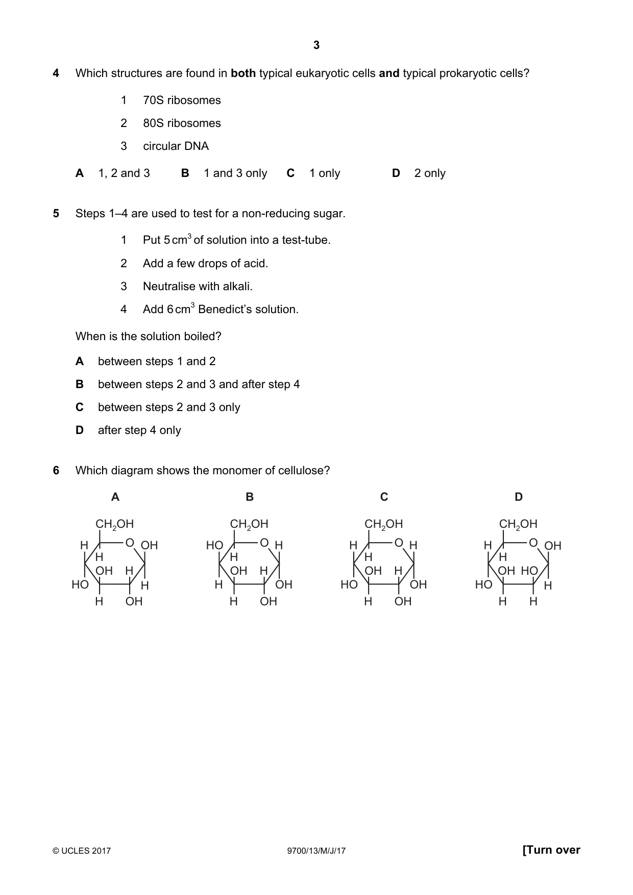 Cambridge A Level Biology 9700 2017 May/June Paper 1 · Variant 3 question paper, page 3 of 20