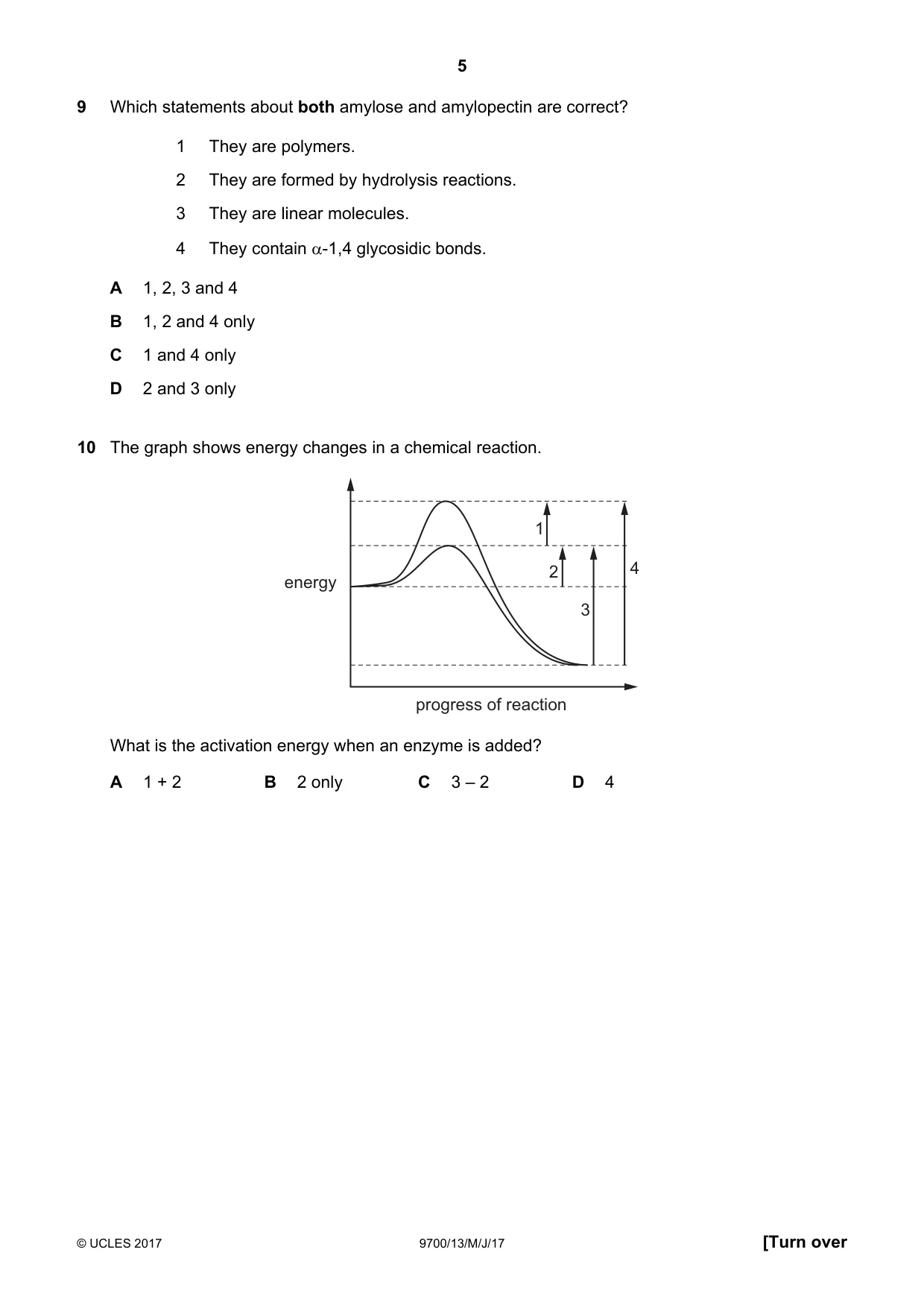 Cambridge A Level Biology 9700 2017 May/June Paper 1 · Variant 3 question paper, page 5 of 20