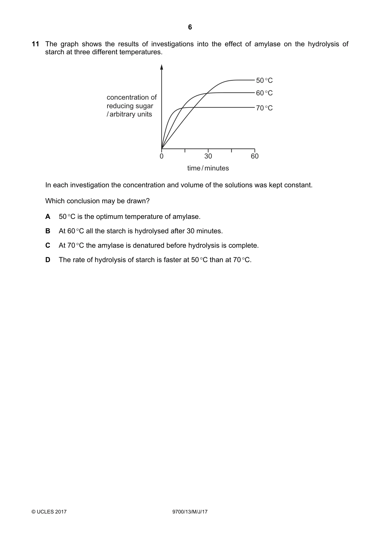 Cambridge A Level Biology 9700 2017 May/June Paper 1 · Variant 3 question paper, page 6 of 20