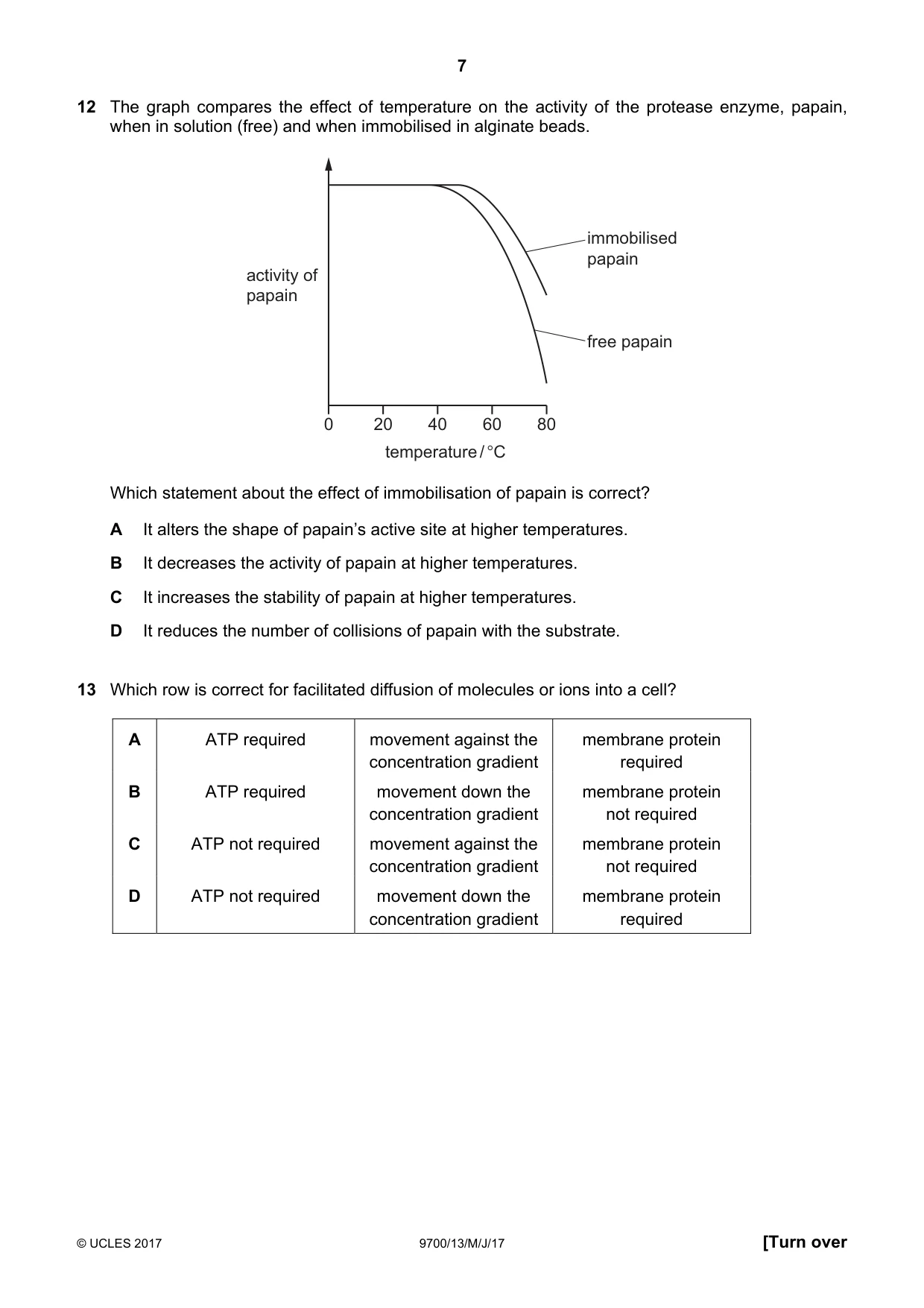 Cambridge A Level Biology 9700 2017 May/June Paper 1 · Variant 3 question paper, page 7 of 20
