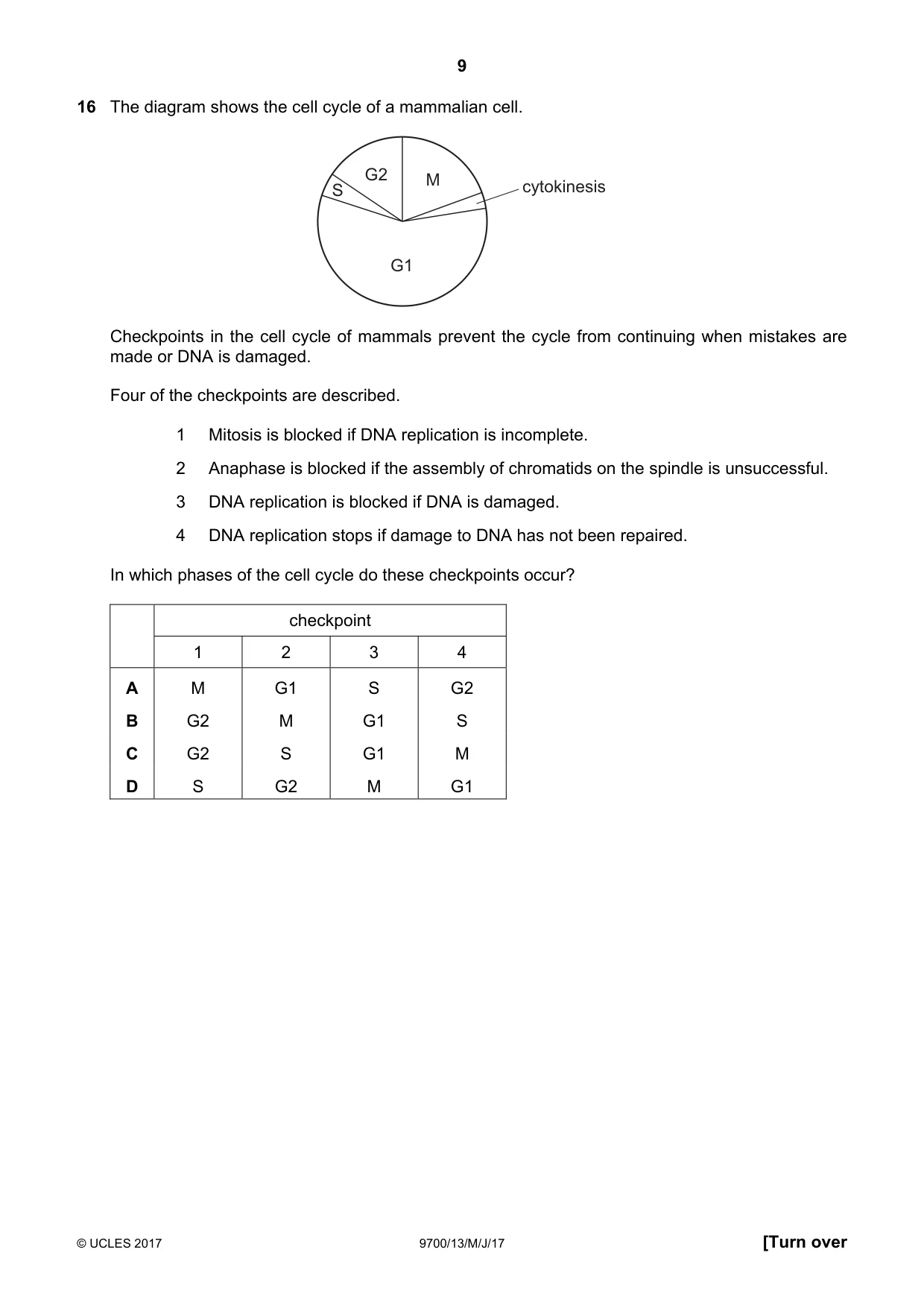 Cambridge A Level Biology 9700 2017 May/June Paper 1 · Variant 3 question paper, page 9 of 20
