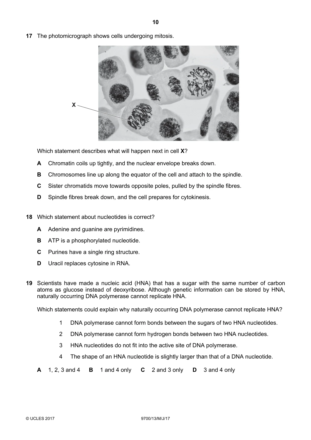 Cambridge A Level Biology 9700 2017 May/June Paper 1 · Variant 3 question paper, page 10 of 20