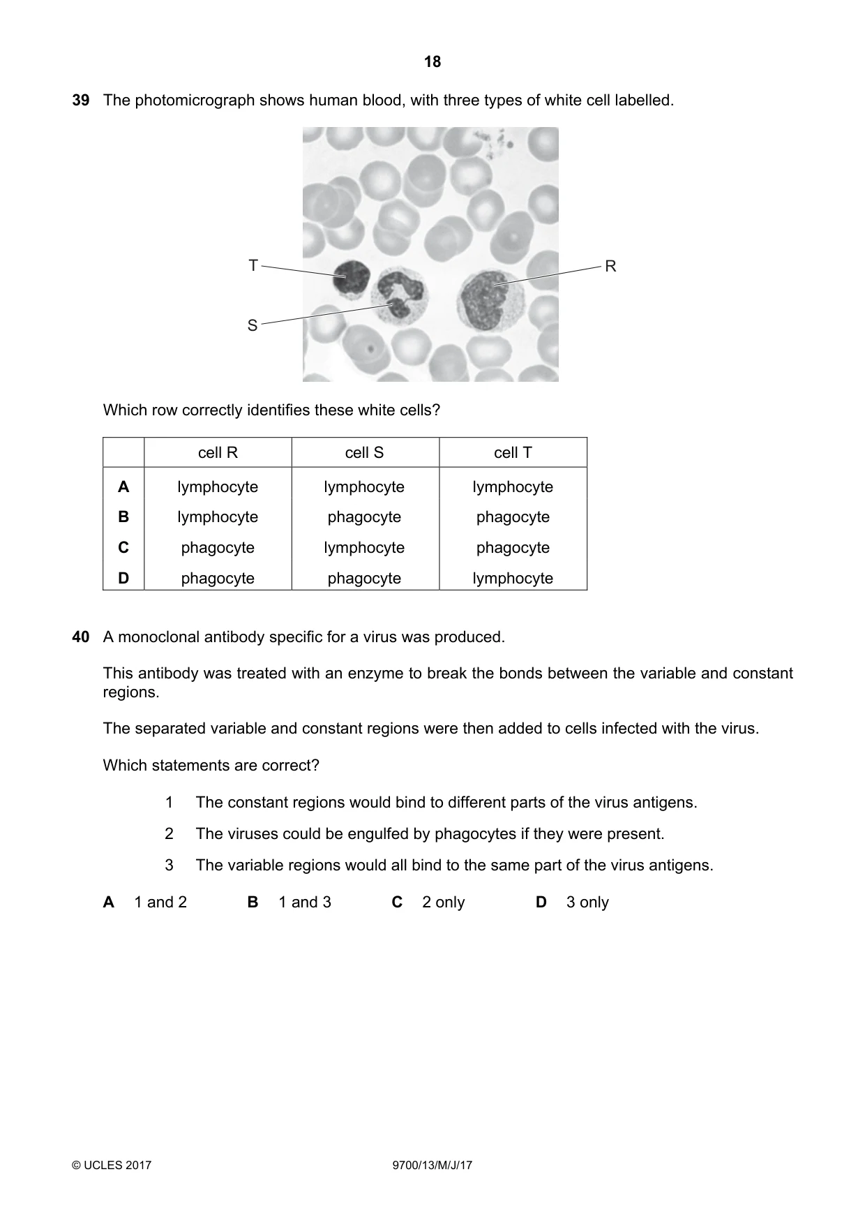 Cambridge A Level Biology 9700 2017 May/June Paper 1 · Variant 3 question paper, page 18 of 20