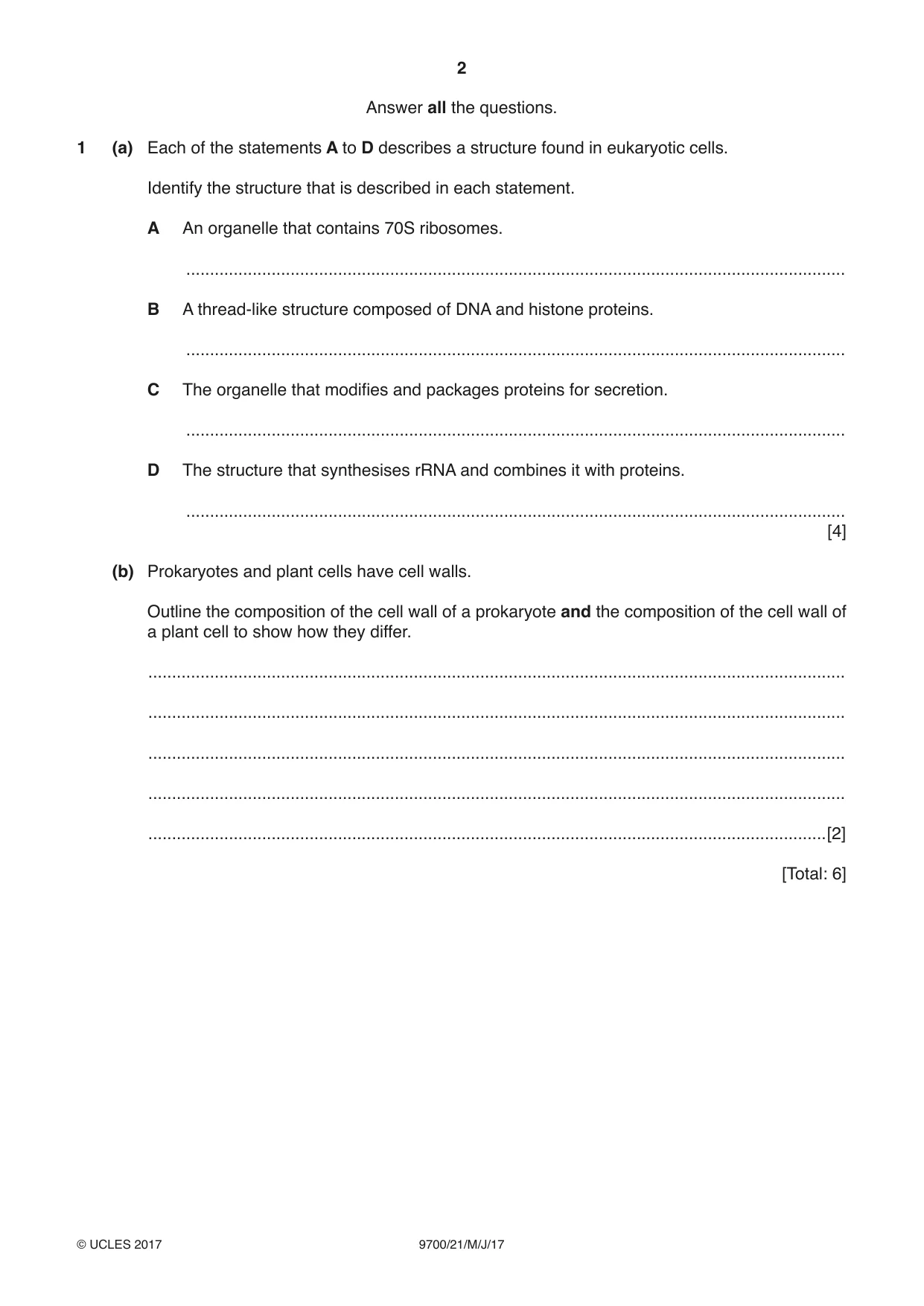 Cambridge A Level Biology 9700 2017 May/June Paper 2 · Variant 1 question paper, page 2 of 16