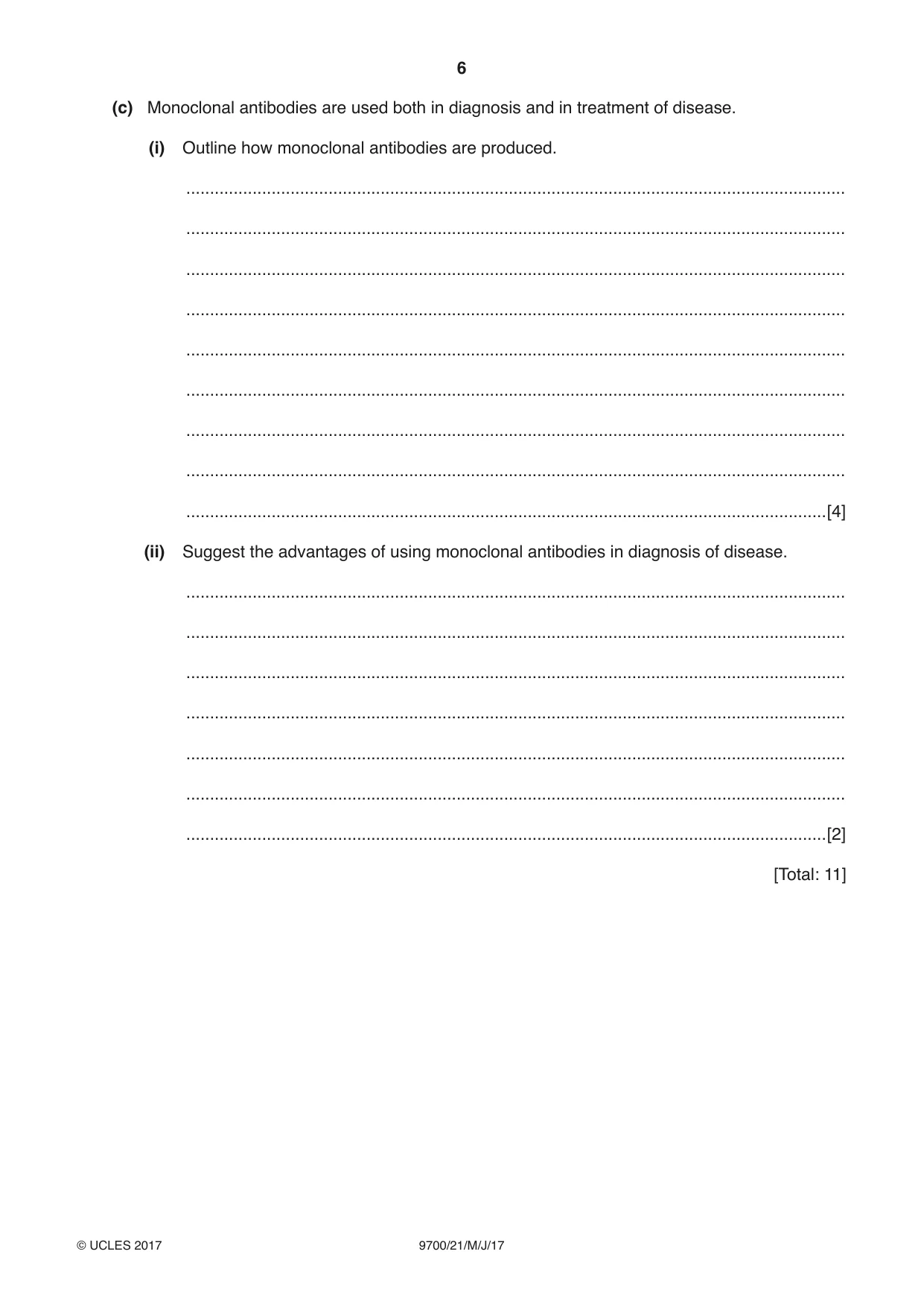 Cambridge A Level Biology 9700 2017 May/June Paper 2 · Variant 1 question paper, page 6 of 16