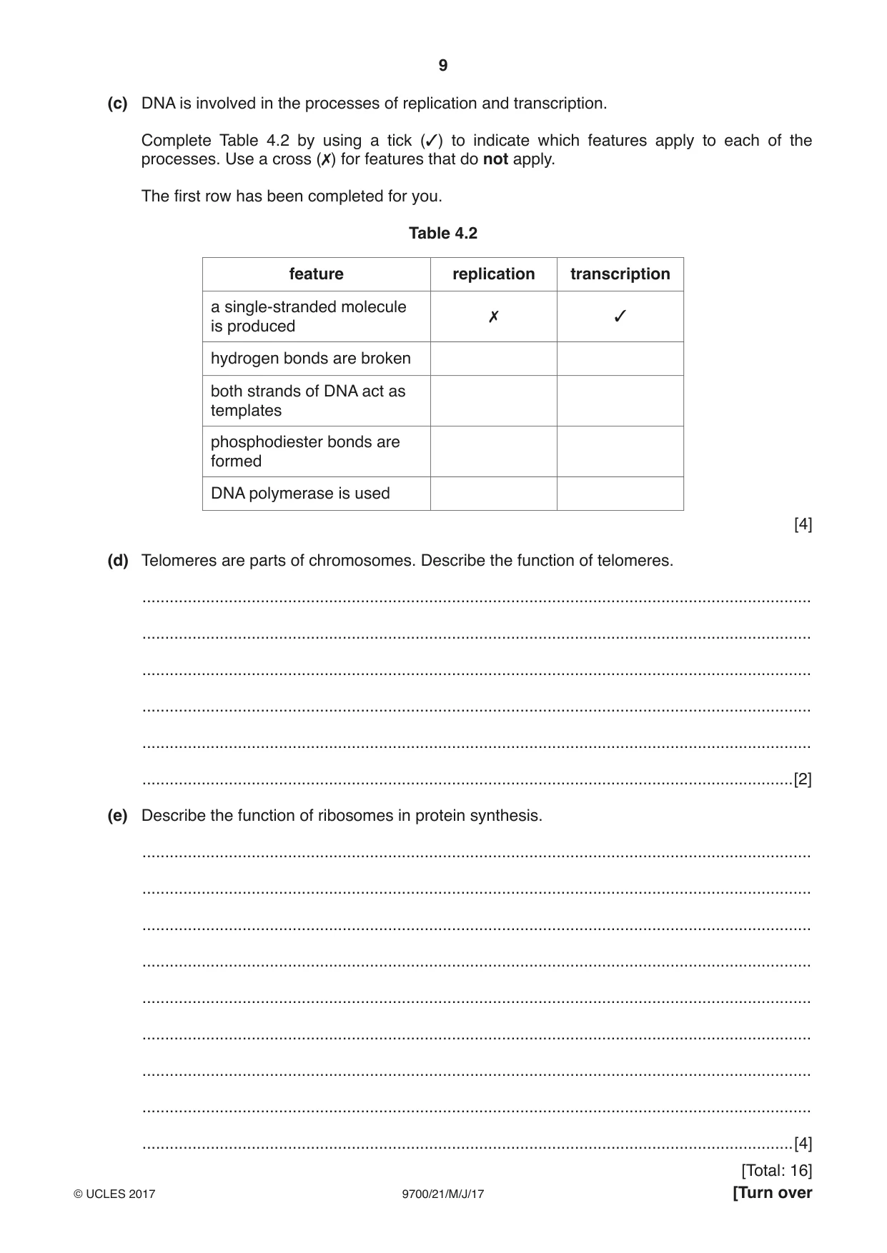 Cambridge A Level Biology 9700 2017 May/June Paper 2 · Variant 1 question paper, page 9 of 16