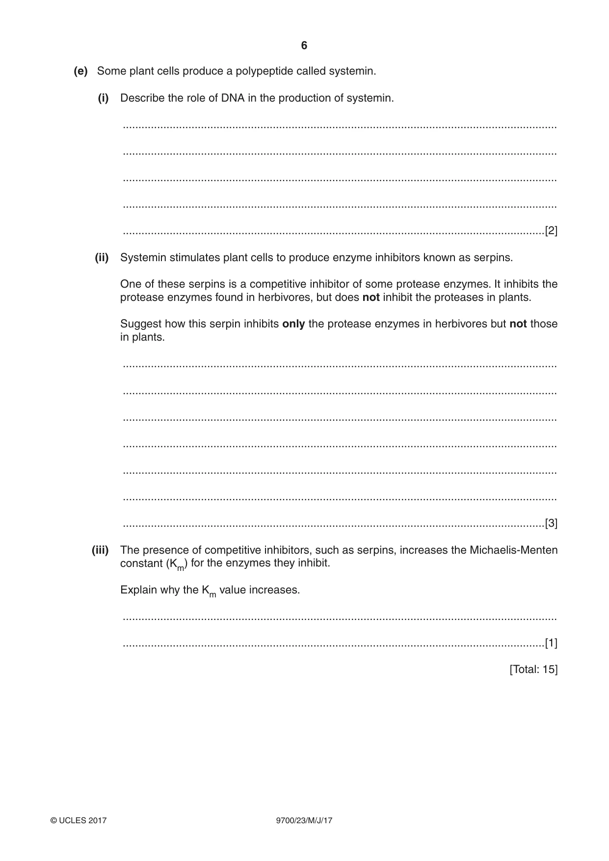 Cambridge A Level Biology 9700 2017 May/June Paper 2 · Variant 3 question paper, page 6 of 12