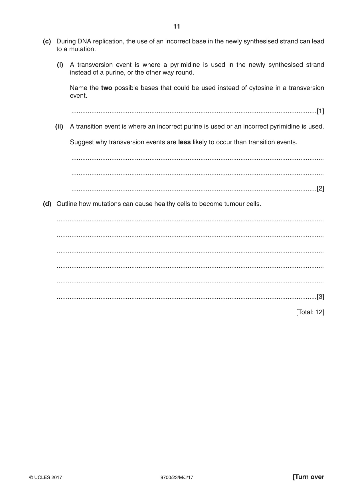 Cambridge A Level Biology 9700 2017 May/June Paper 2 · Variant 3 question paper, page 11 of 12