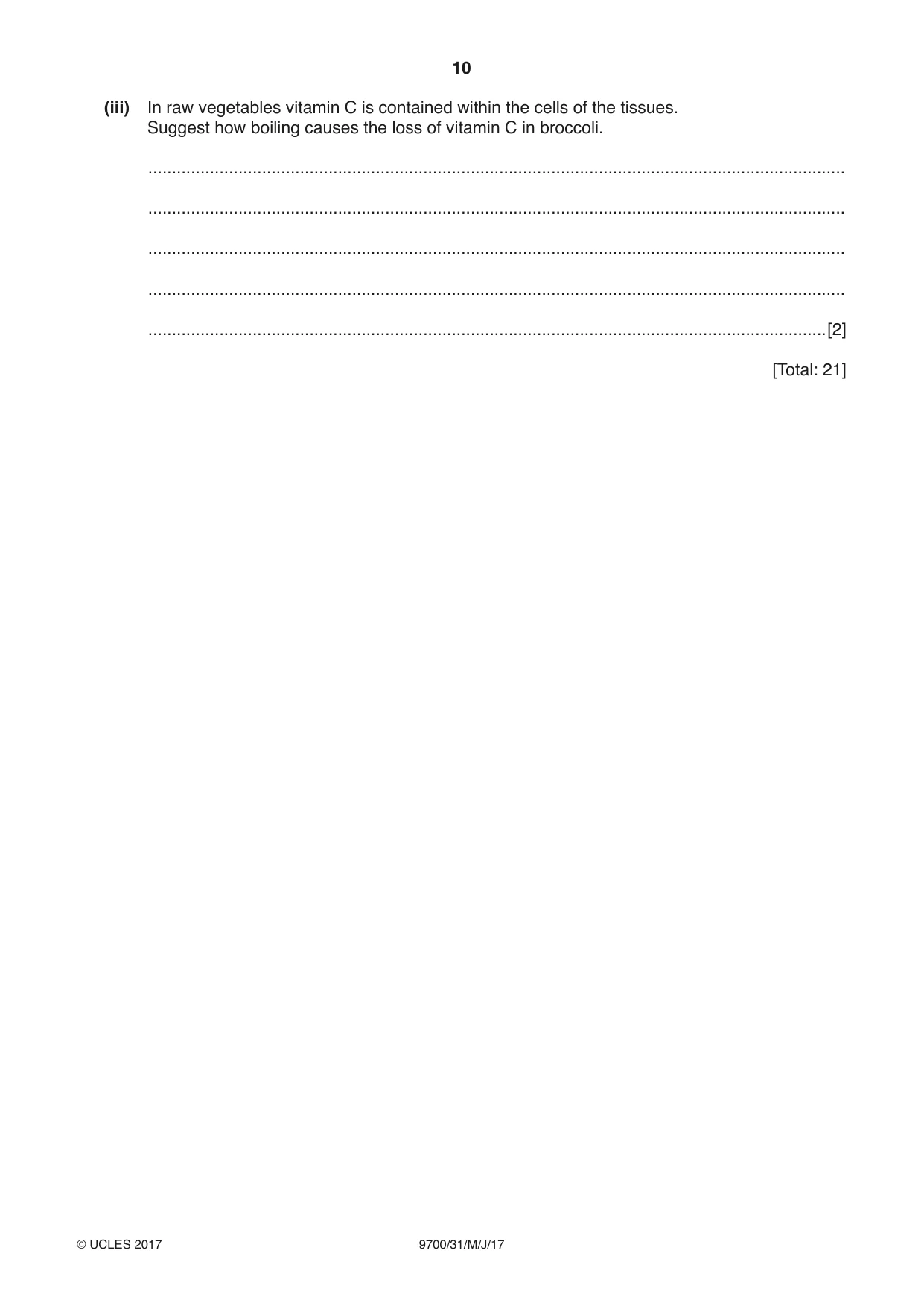 Cambridge A Level Biology 9700 2017 May/June Paper 3 · Variant 1 question paper, page 10 of 16