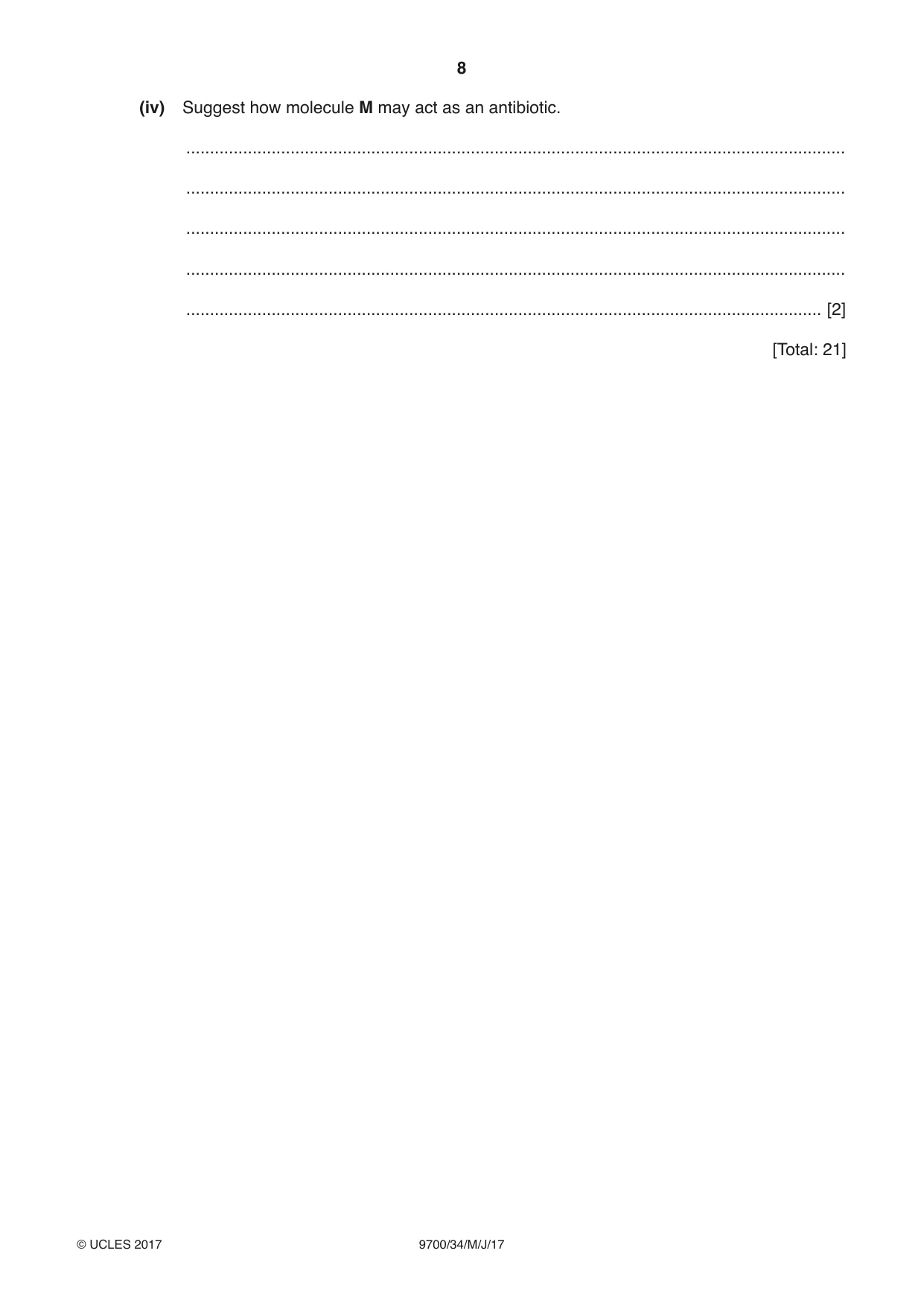 Cambridge A Level Biology 9700 2017 May/June Paper 3 · Variant 4 question paper, page 8 of 16