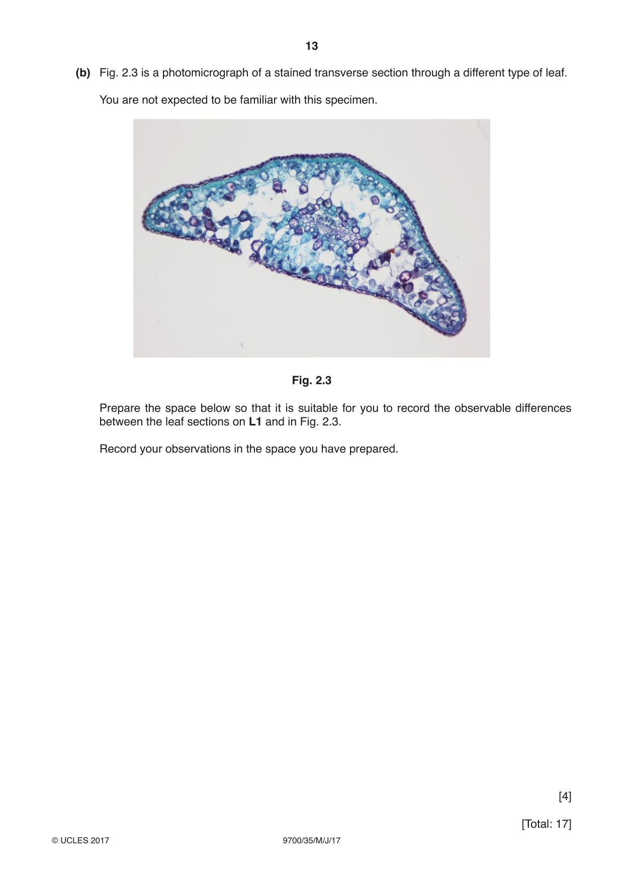 Cambridge A Level Biology 9700 2017 May/June Paper 3 · Variant 5 question paper, page 13 of 16