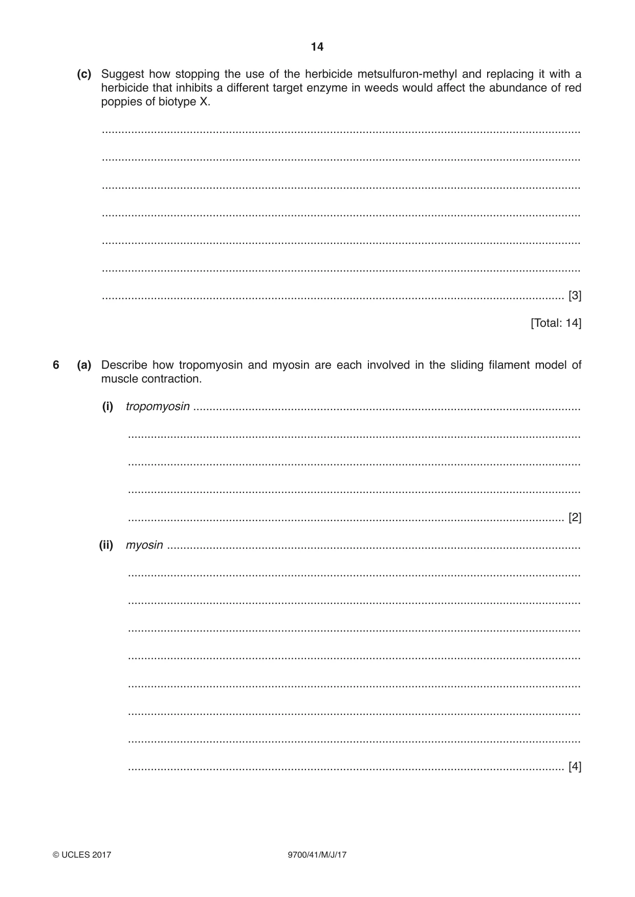 Cambridge A Level Biology 9700 2017 May/June Paper 4 · Variant 1 question paper, page 14 of 24