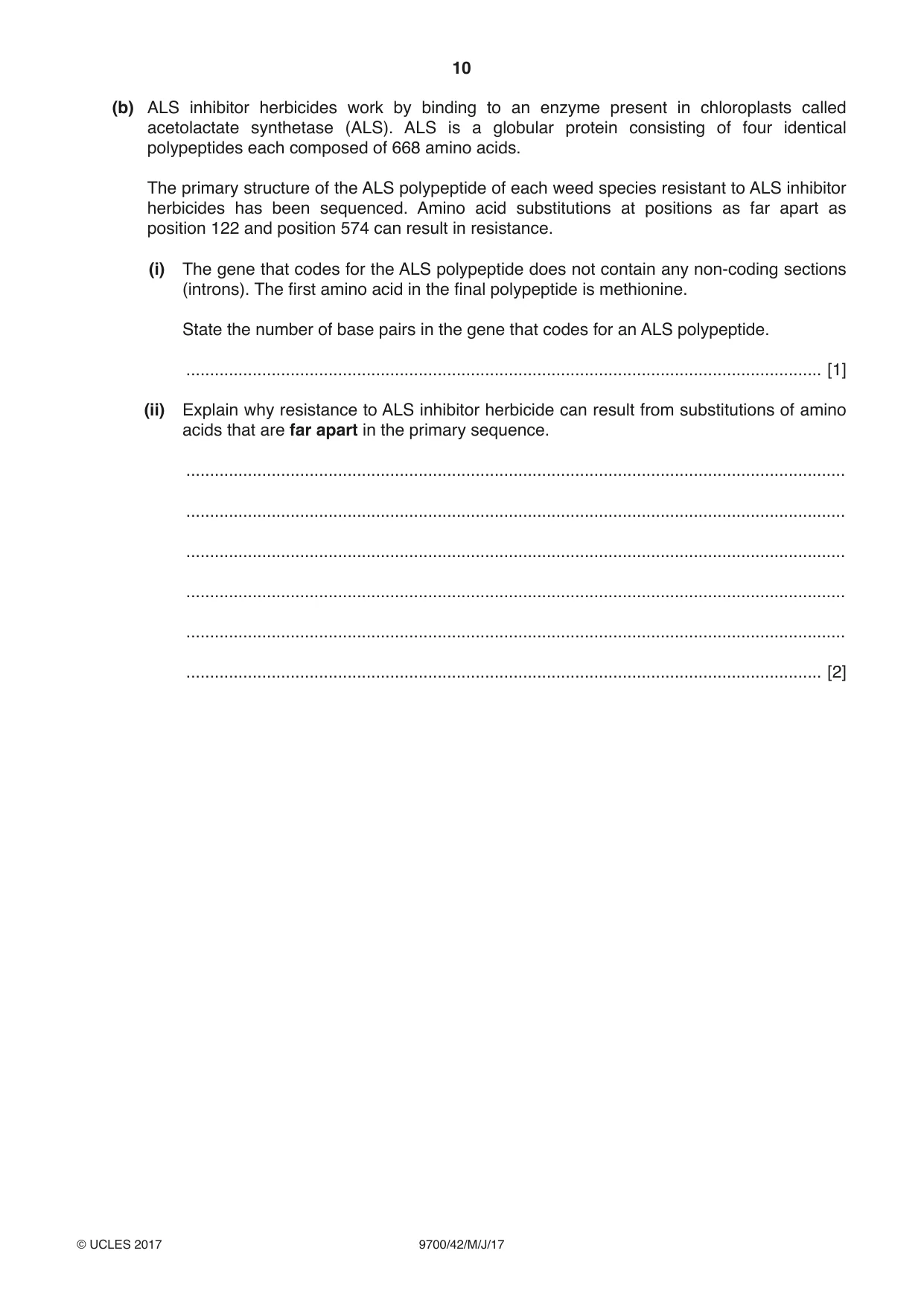 Cambridge A Level Biology 9700 2017 May/June Paper 4 · Variant 2 question paper, page 10 of 24
