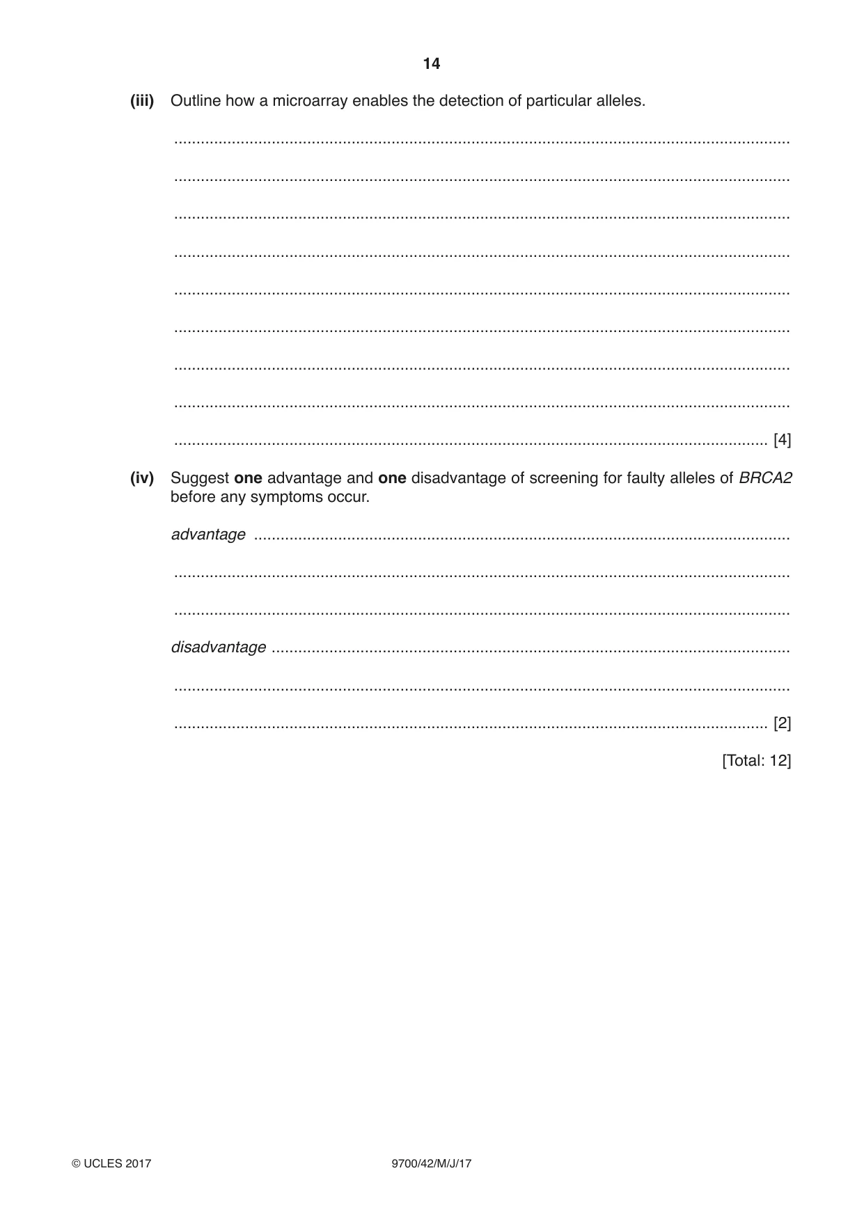 Cambridge A Level Biology 9700 2017 May/June Paper 4 · Variant 2 question paper, page 14 of 24