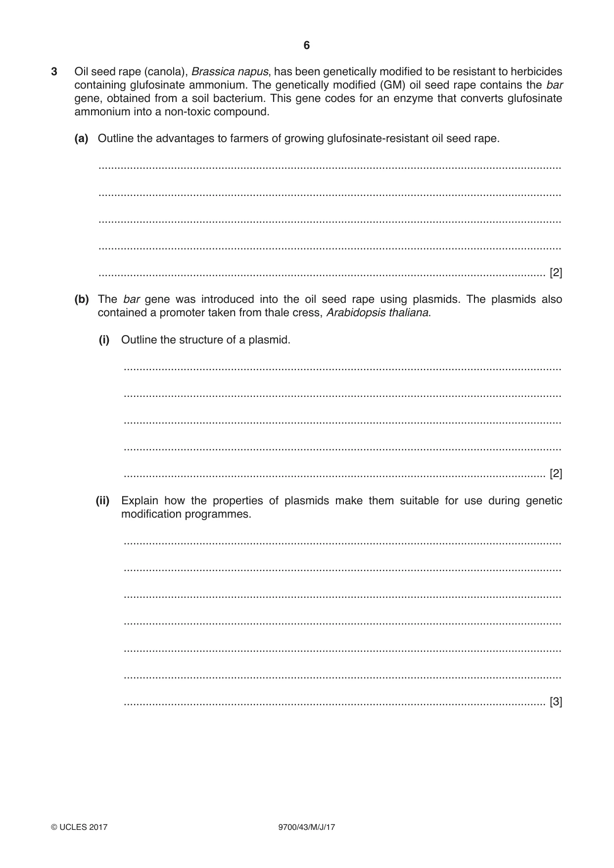 Cambridge A Level Biology 9700 2017 May/June Paper 4 · Variant 3 question paper, page 6 of 24