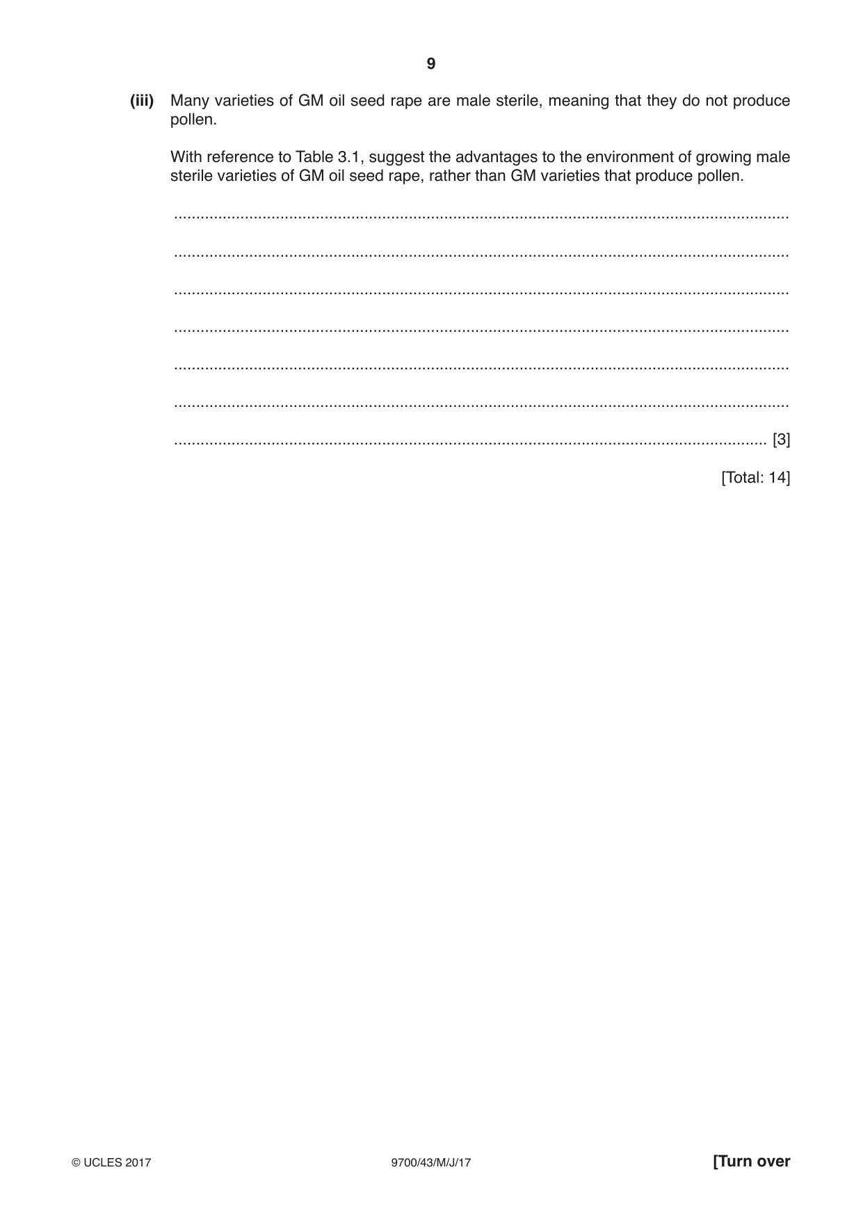 Cambridge A Level Biology 9700 2017 May/June Paper 4 · Variant 3 question paper, page 9 of 24