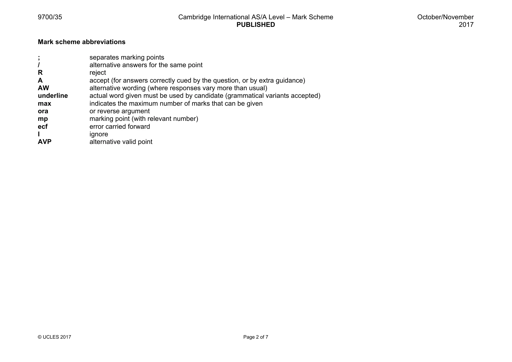 Mark scheme, page 2 of 7