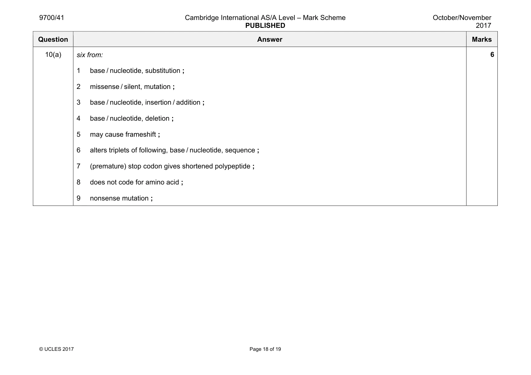 Mark scheme, page 18 of 19