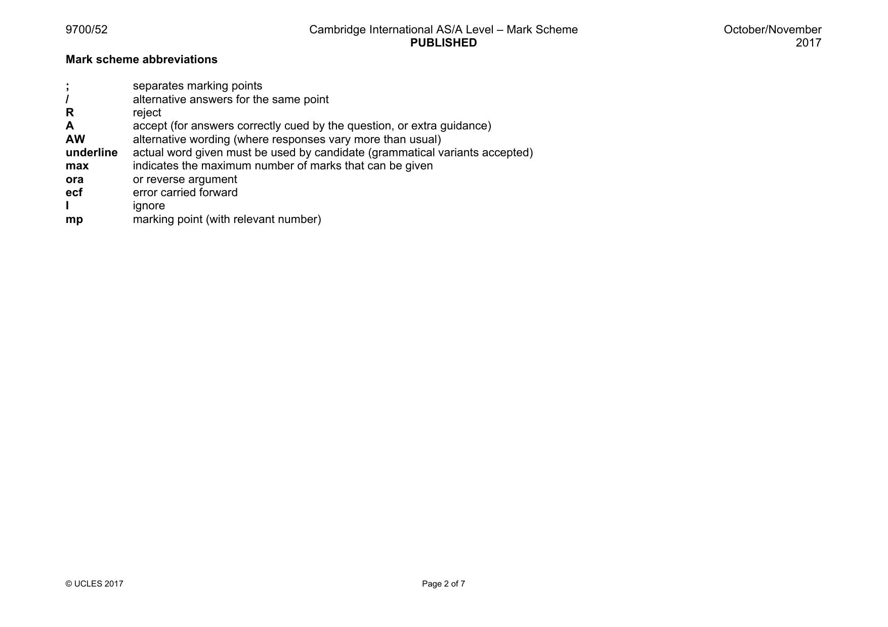 Mark scheme, page 2 of 7