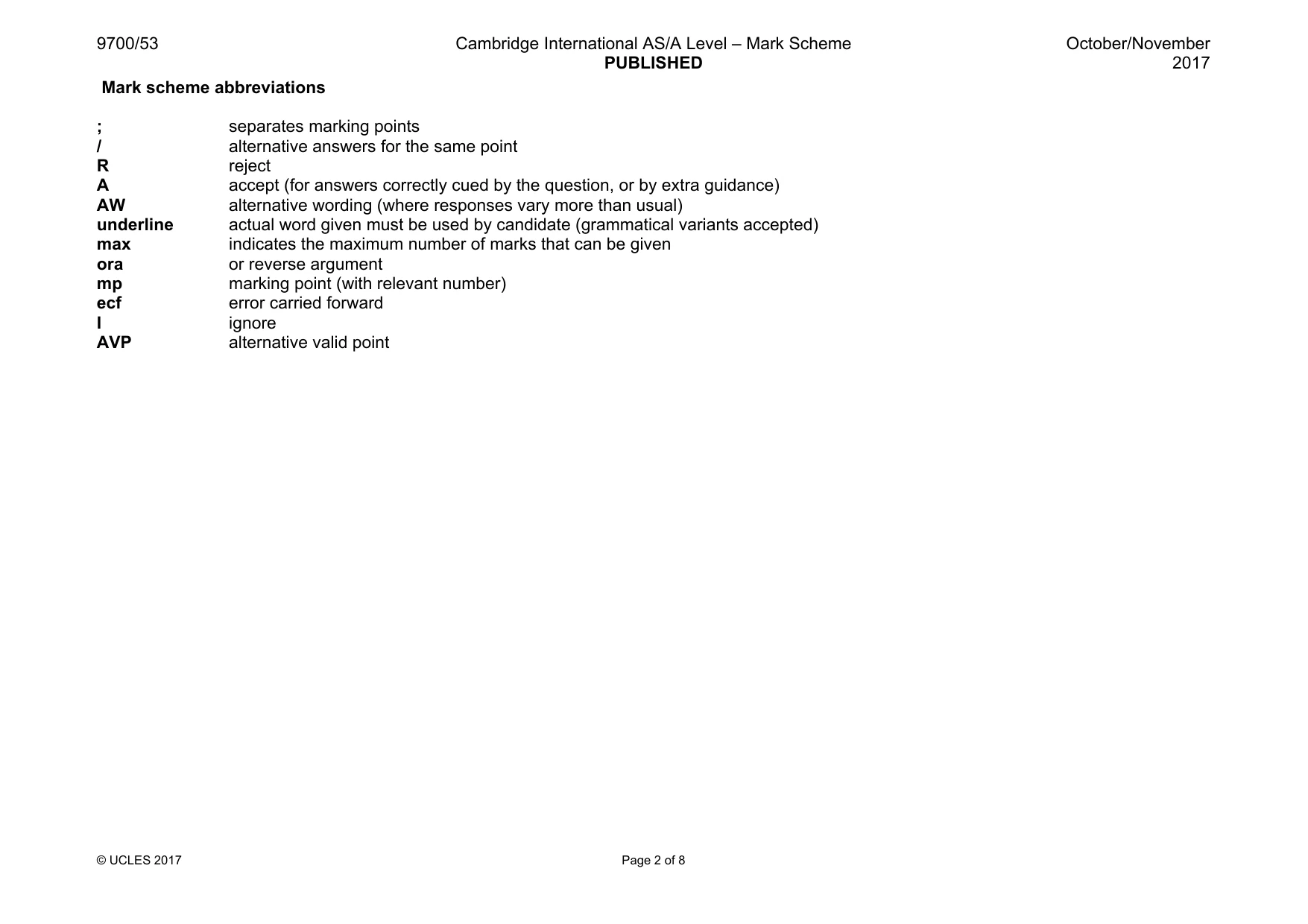 Mark scheme, page 2 of 8
