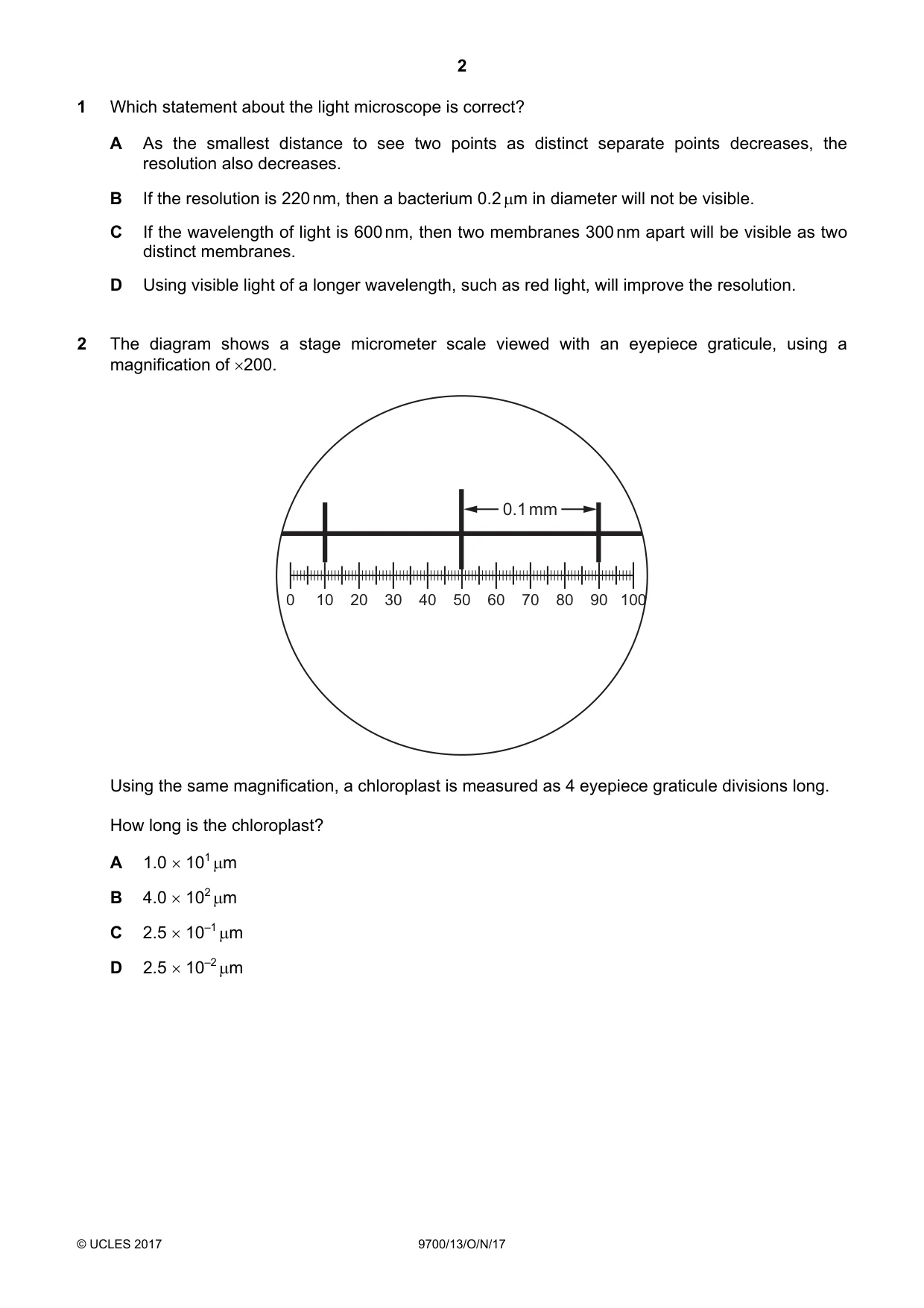 Cambridge A Level Biology 9700 2017 Oct/Nov Paper 1 · Variant 3 question paper, page 2 of 20
