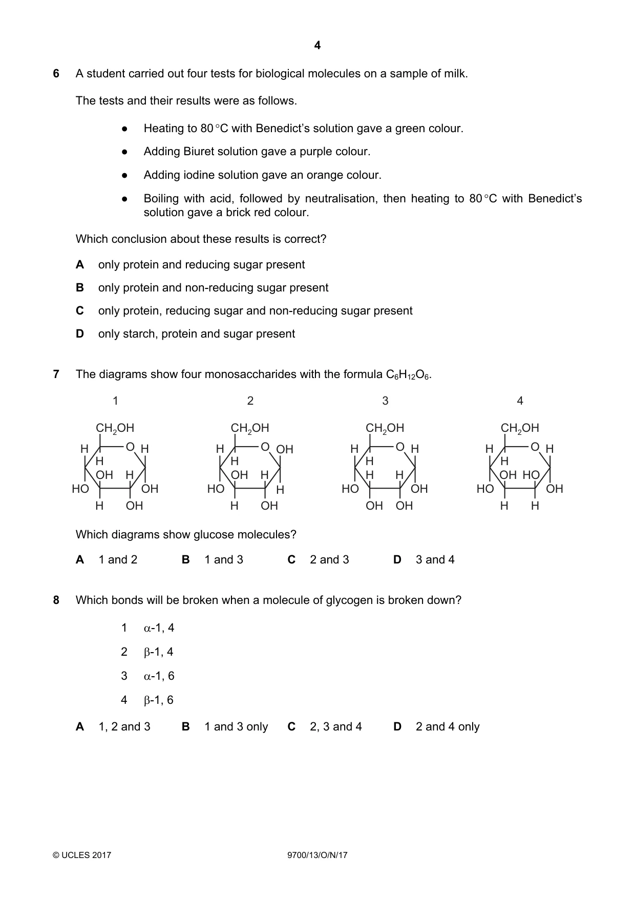 Cambridge A Level Biology 9700 2017 Oct/Nov Paper 1 · Variant 3 question paper, page 4 of 20