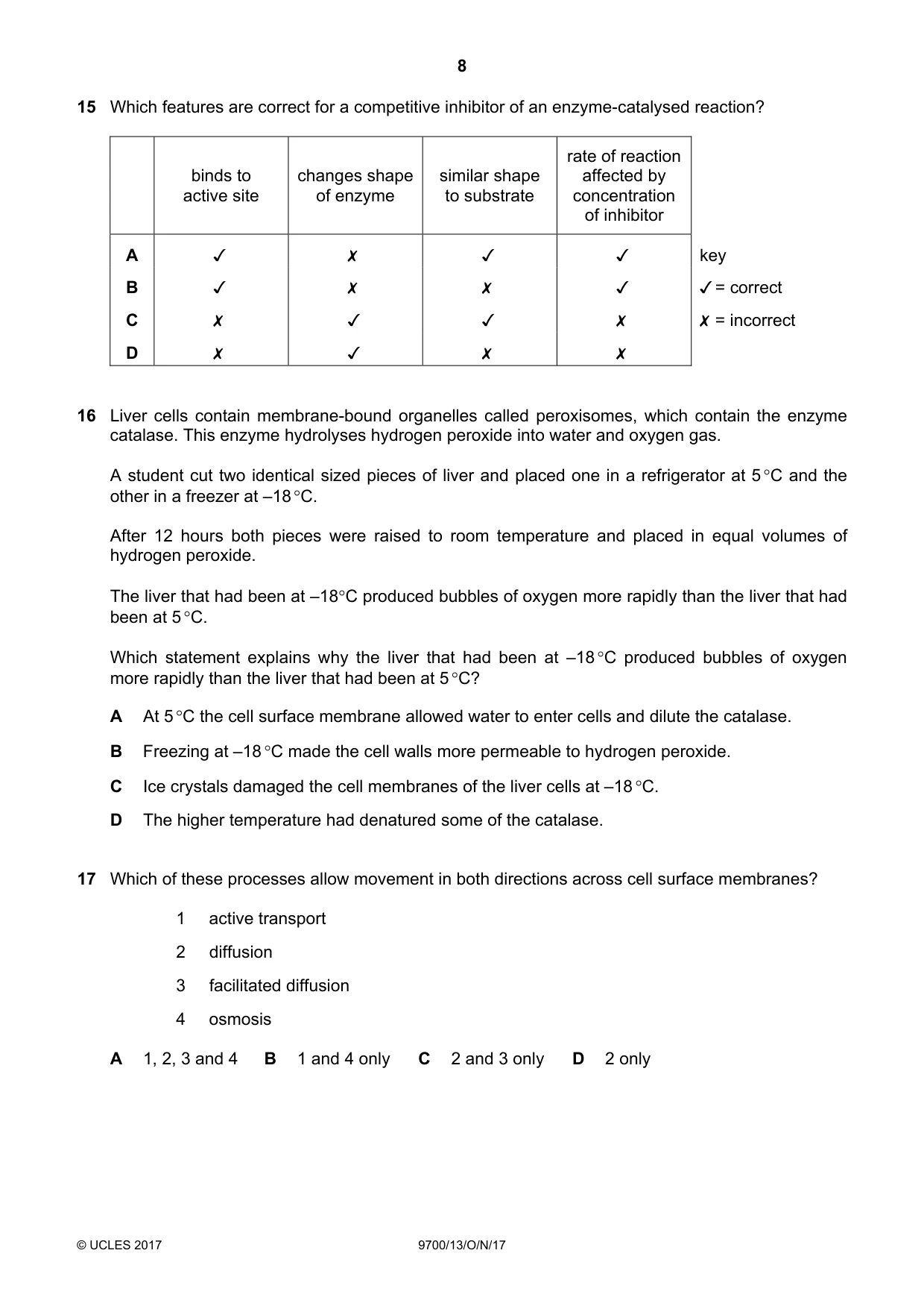 Cambridge A Level Biology 9700 2017 Oct/Nov Paper 1 · Variant 3 question paper, page 8 of 20