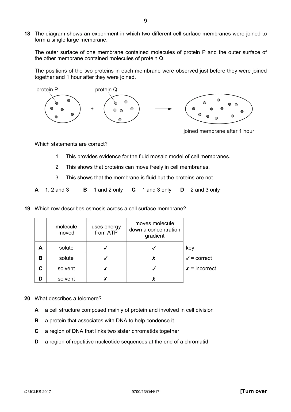 Cambridge A Level Biology 9700 2017 Oct/Nov Paper 1 · Variant 3 question paper, page 9 of 20