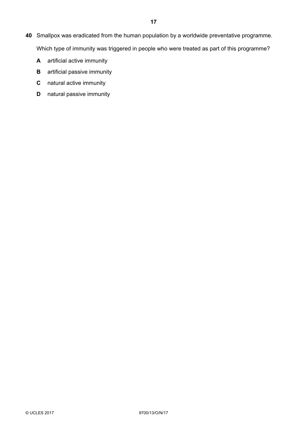 Cambridge A Level Biology 9700 2017 Oct/Nov Paper 1 · Variant 3 question paper, page 17 of 20