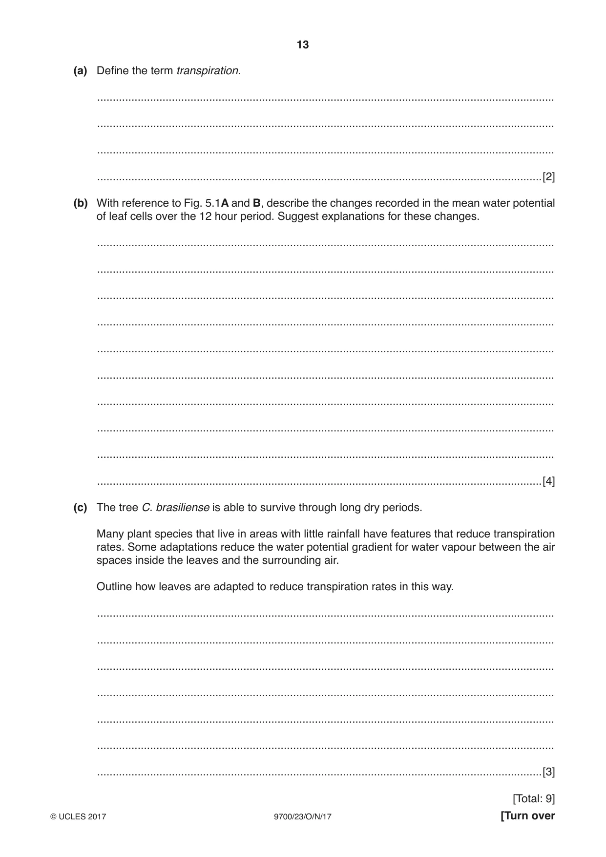Cambridge A Level Biology 9700 2017 Oct/Nov Paper 2 · Variant 3 question paper, page 13 of 16