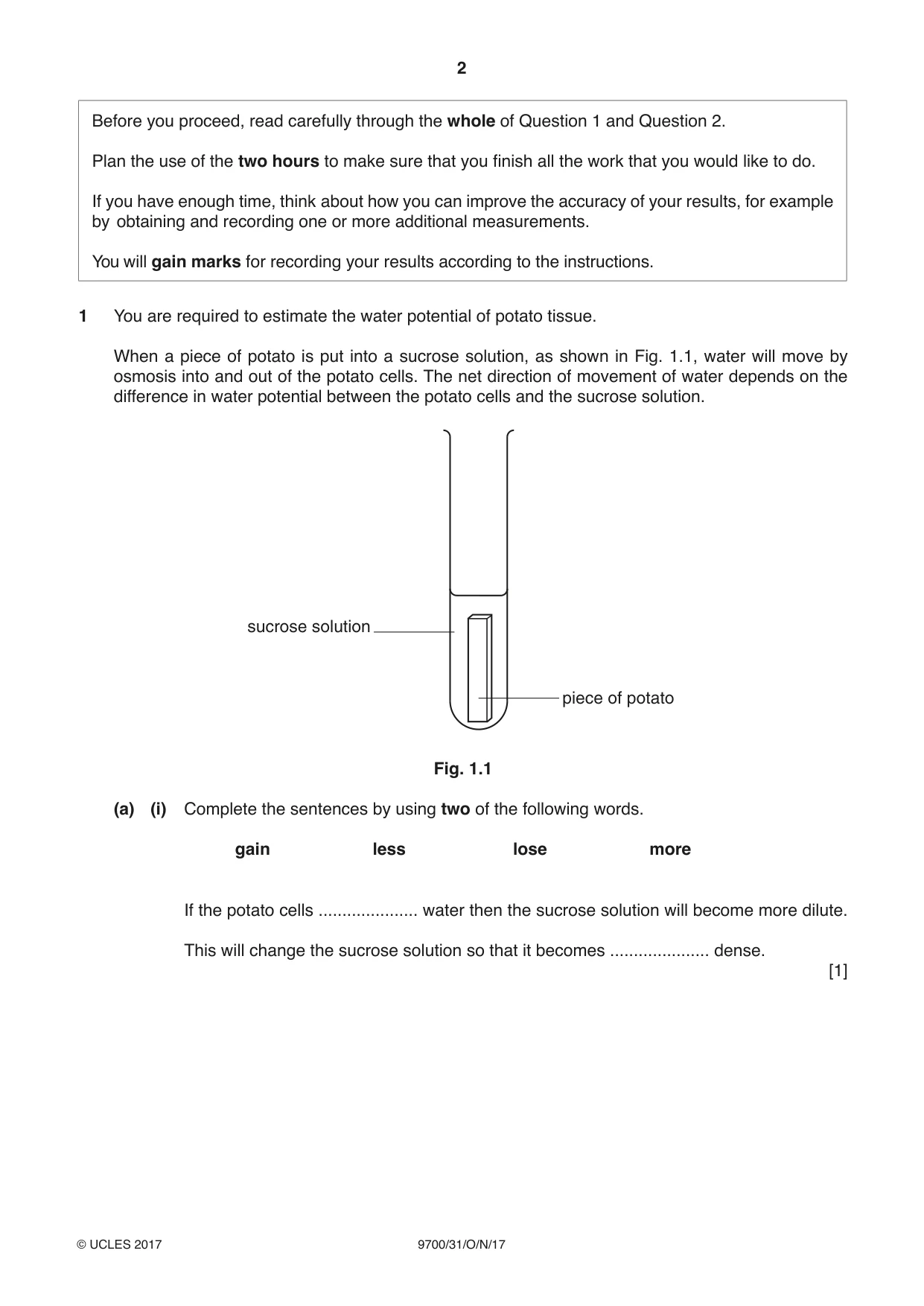 Cambridge A Level Biology 9700 2017 Oct/Nov Paper 3 · Variant 1 question paper, page 2 of 16