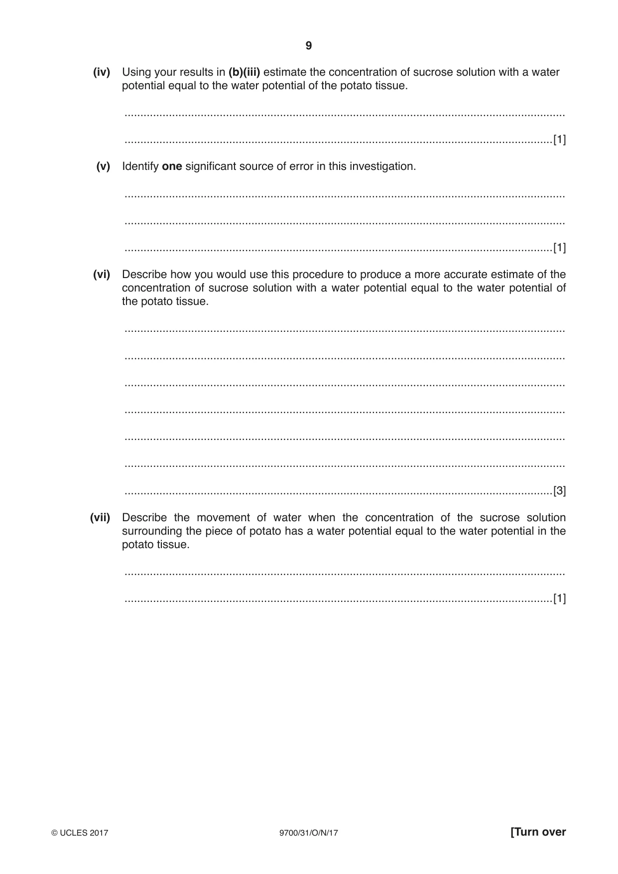 Cambridge A Level Biology 9700 2017 Oct/Nov Paper 3 · Variant 1 question paper, page 9 of 16