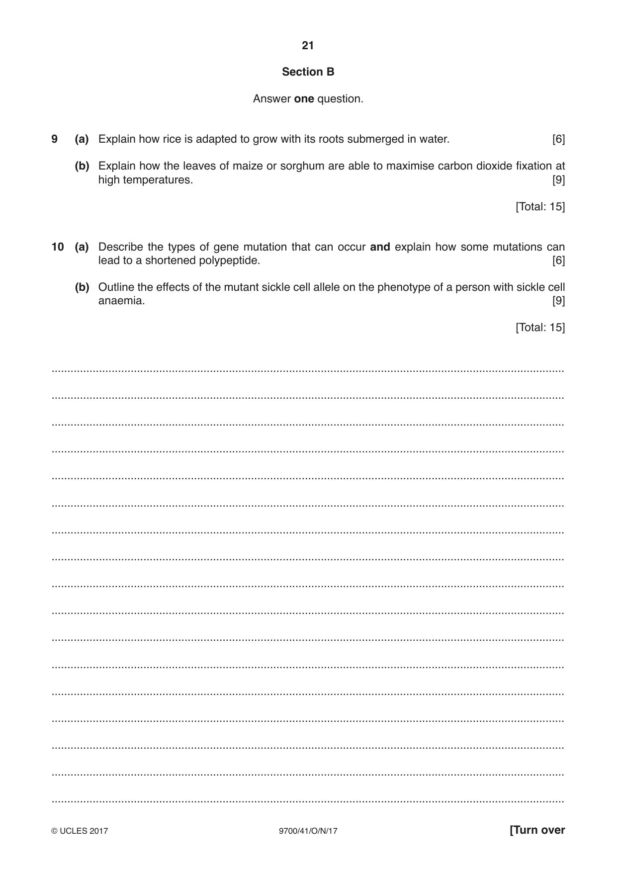 Cambridge A Level Biology 9700 2017 Oct/Nov Paper 4 · Variant 1 question paper, page 21 of 24