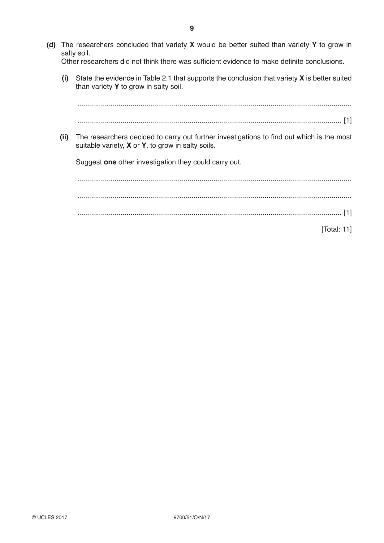 Cambridge A Level Biology 9700 2017 Oct/Nov Paper 5 · Variant 1 question paper, page 9 of 12