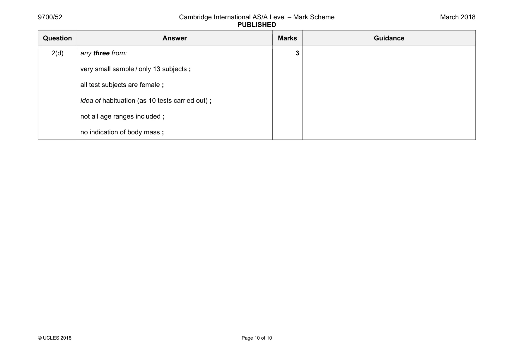 Mark scheme, page 10 of 10