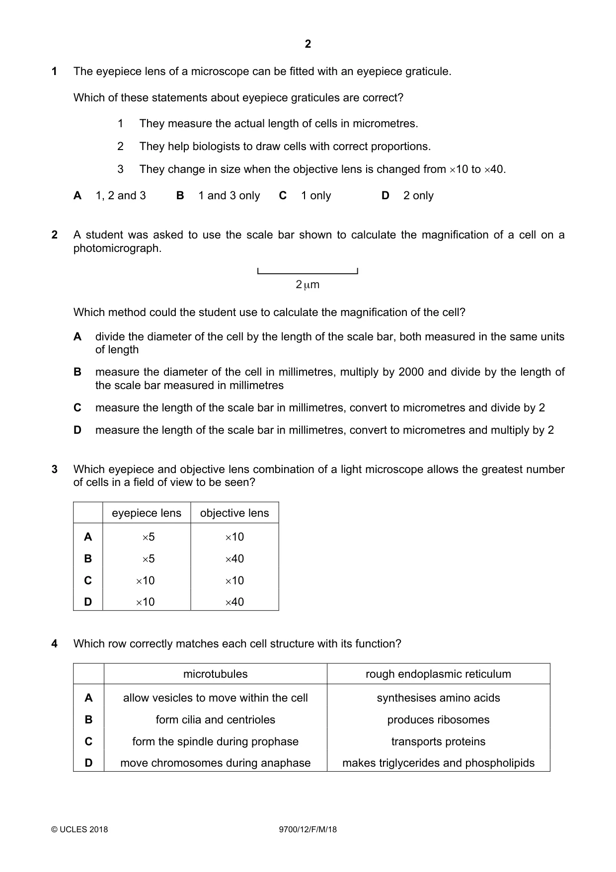 Cambridge A Level Biology 9700 2018 Feb/March Paper 1 · Variant 2 question paper, page 2 of 16