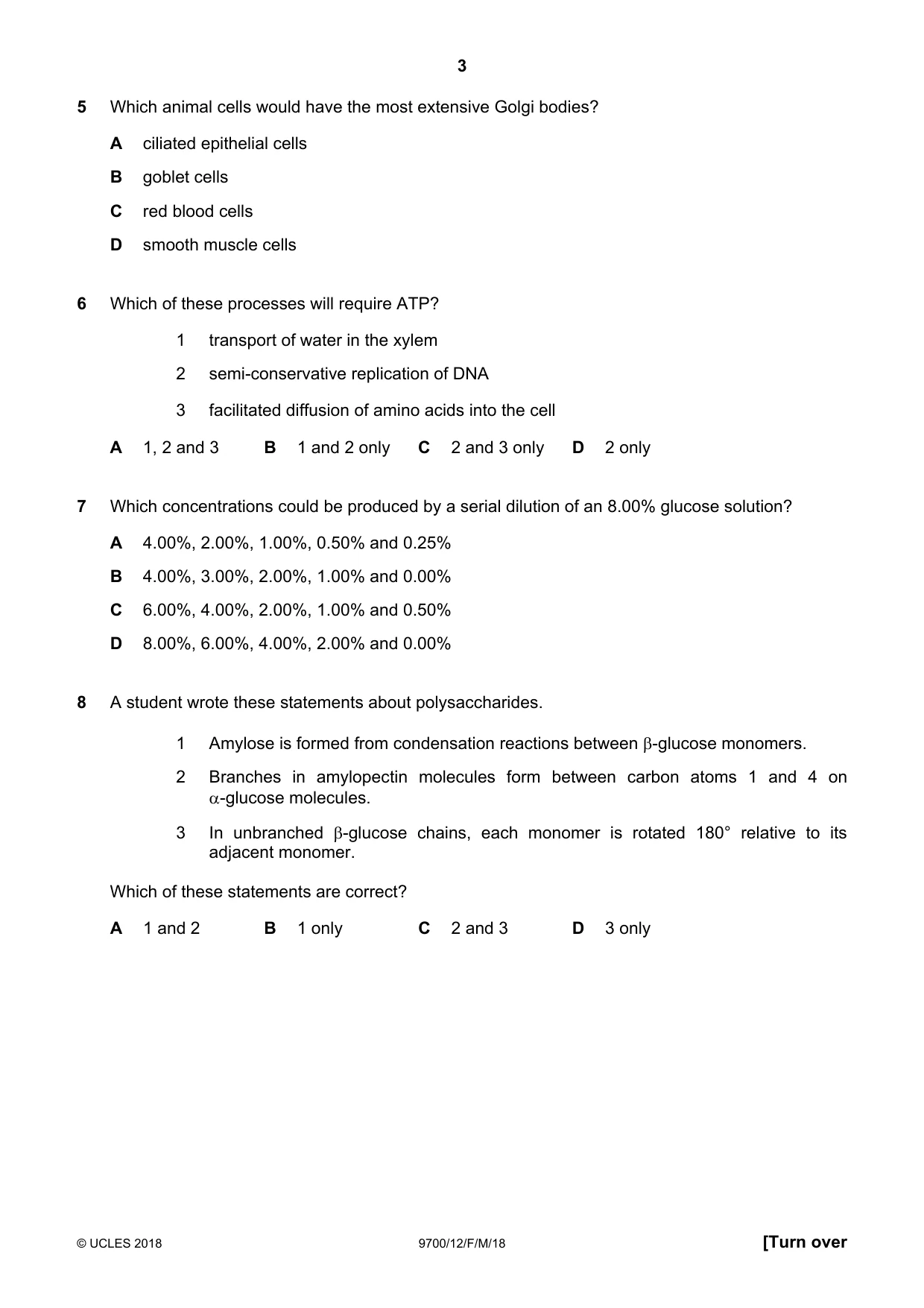 Cambridge A Level Biology 9700 2018 Feb/March Paper 1 · Variant 2 question paper, page 3 of 16