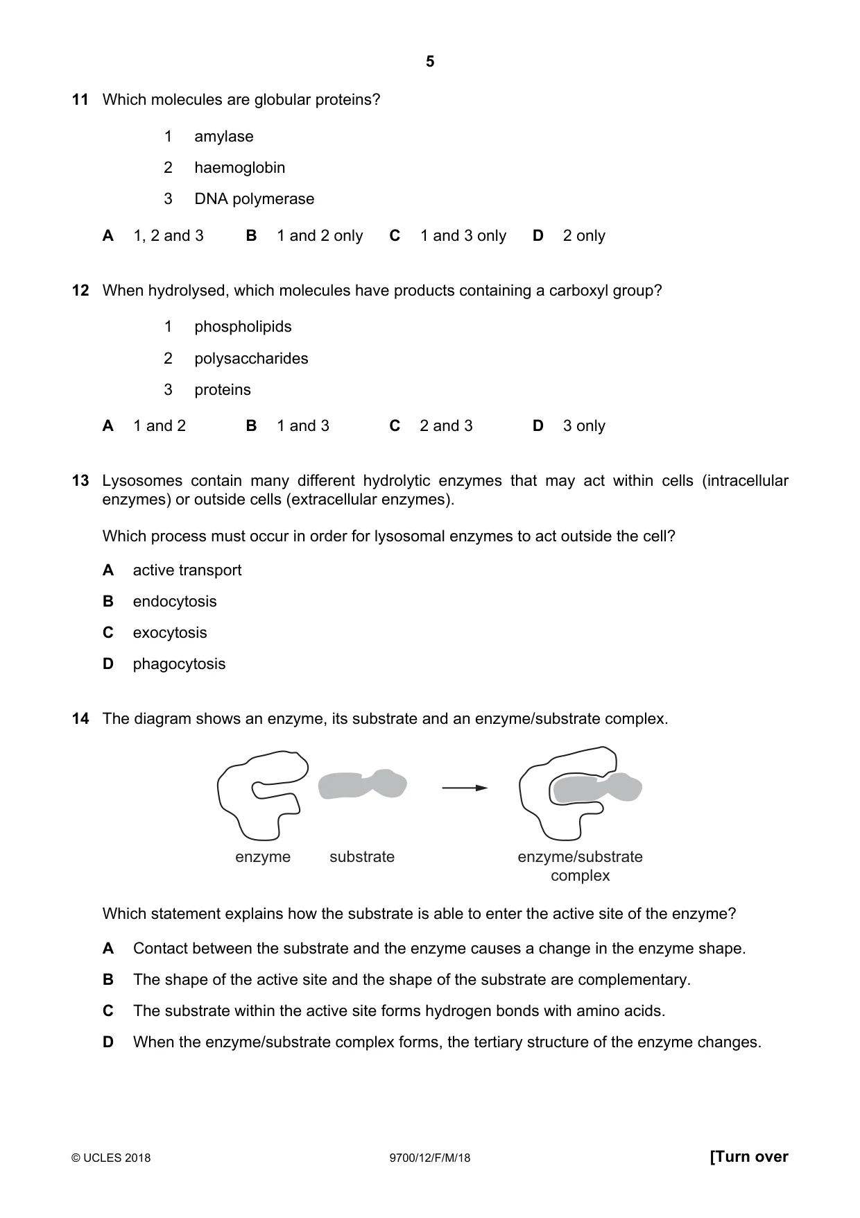 Cambridge A Level Biology 9700 2018 Feb/March Paper 1 · Variant 2 question paper, page 5 of 16