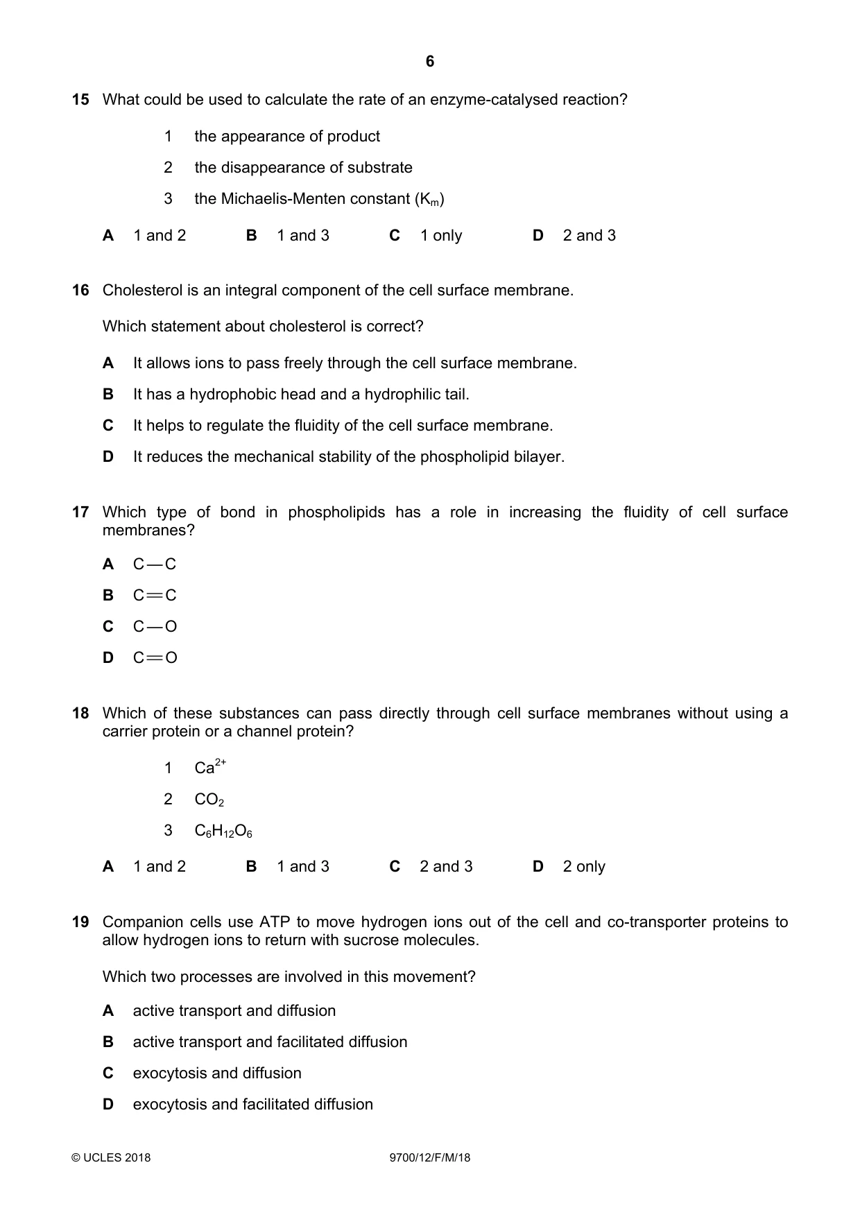 Cambridge A Level Biology 9700 2018 Feb/March Paper 1 · Variant 2 question paper, page 6 of 16